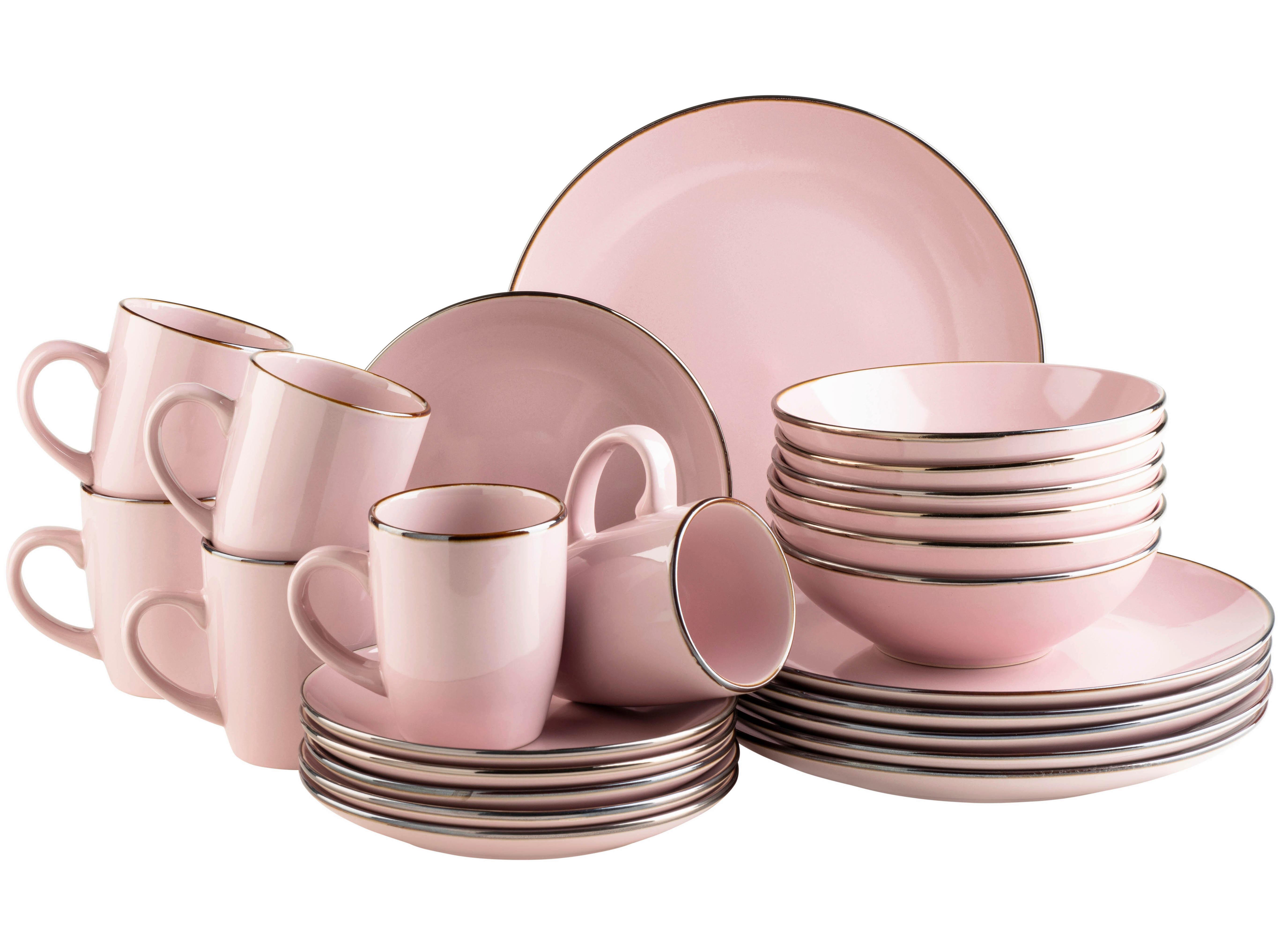 Kombiservice Metallic Rim 6 Personen Rosa 24-teilig - Rosa, Basics, Keramik - Mäser
