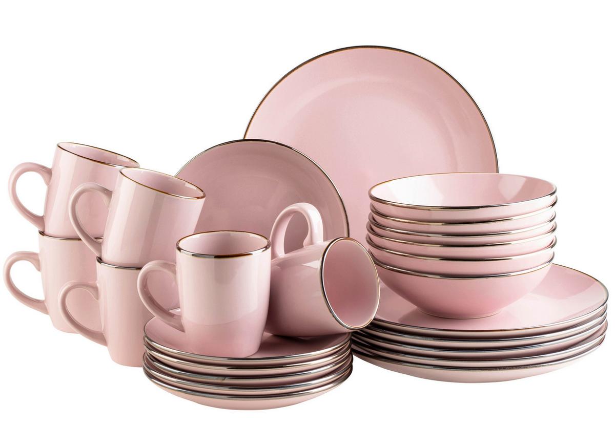 Kombiservice Metallic Rim 6 Personen Rosa 24-teilig - Rosa, Basics, Keramik - Mäser
