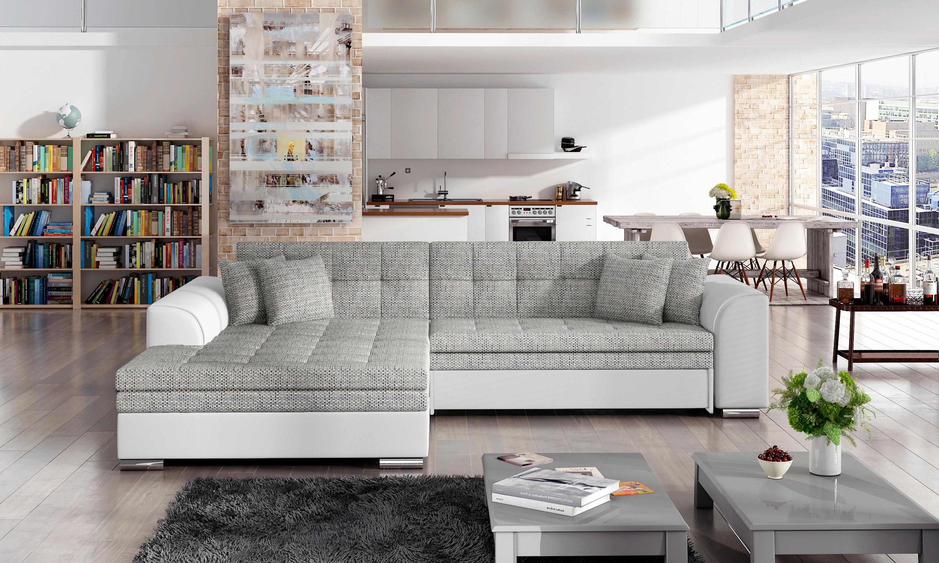 Ecksofa Sorento Grau/Weiß S: 194x296cm - Chromfarben/Weiß, Design, Textil (194/296cm) - MID.YOU
