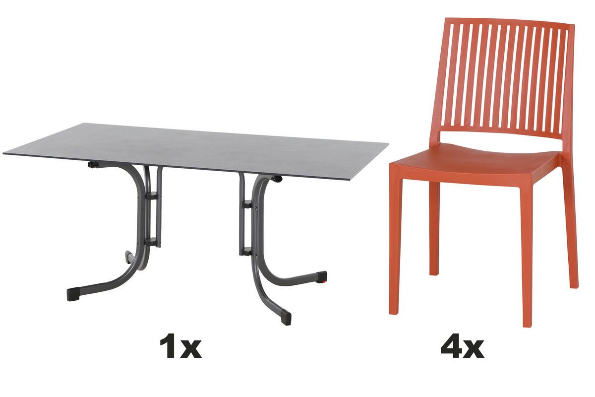 Gartengarnitur T20161 - Anthrazit/Rot, Basics, Holzwerkstoff/Kunststoff (90/80/160cm) - Siena Garden