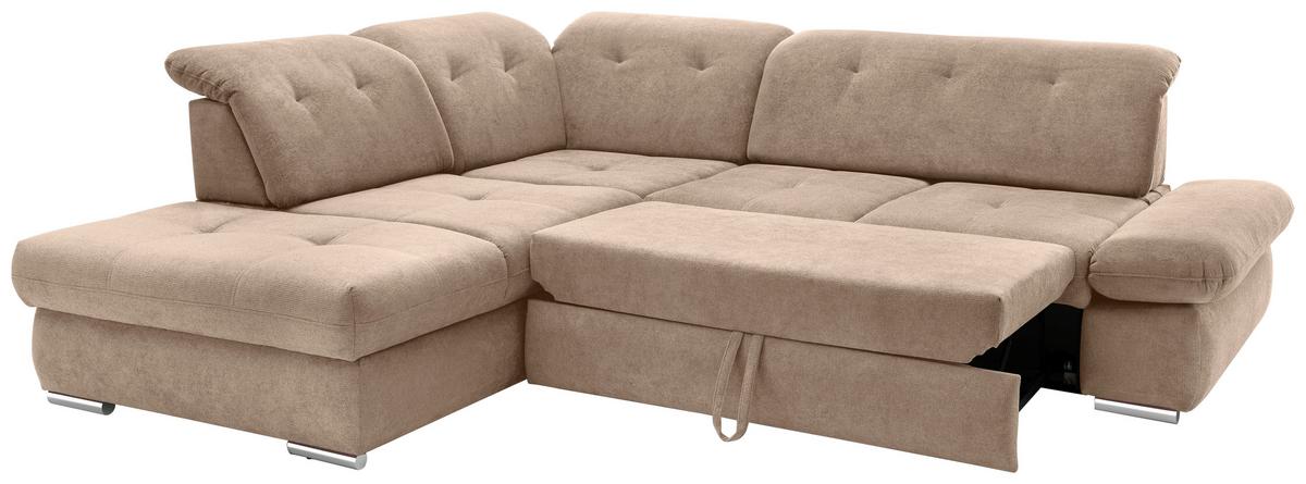 Ecksofa Dalida Hellbraun S: 254x280 cm - Chromfarben/Hellbraun, MODERN, Textil (254/280cm) - Livetastic