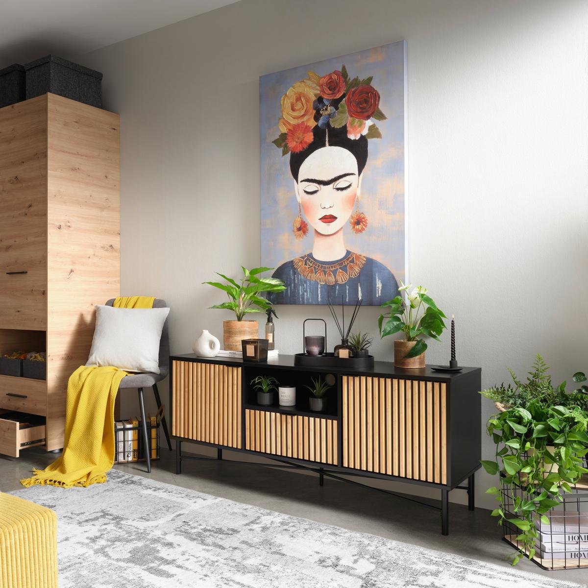 NÍZKA KOMODA MADRID -EXKLUSIV- - čierna/prírodná farba, Modern, kov/drevo (143/60/40cm) - Mömax