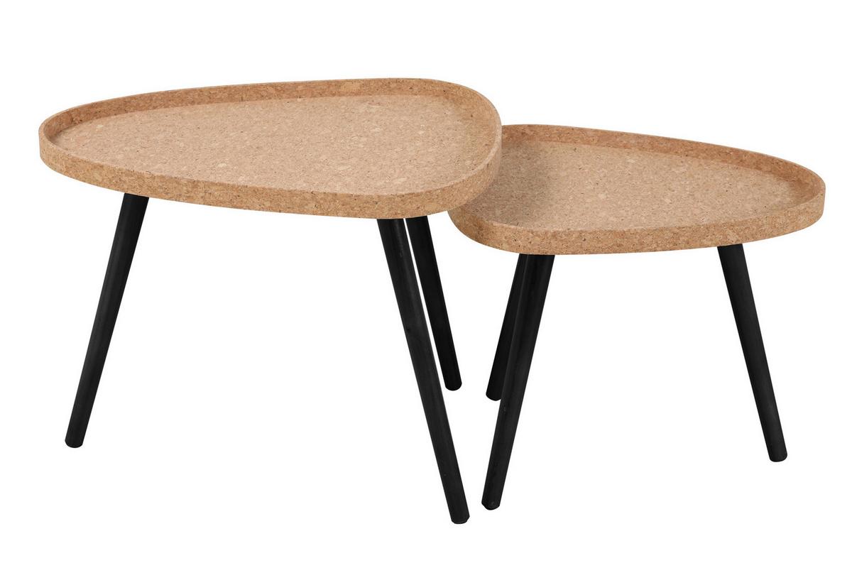 Beistelltischset Naturfarben/schwarz B: 50 Cm - Schwarz/Naturfarben, Design, Holz/Holzwerkstoff (50-45/40-35/44-38cm) - Livetastic