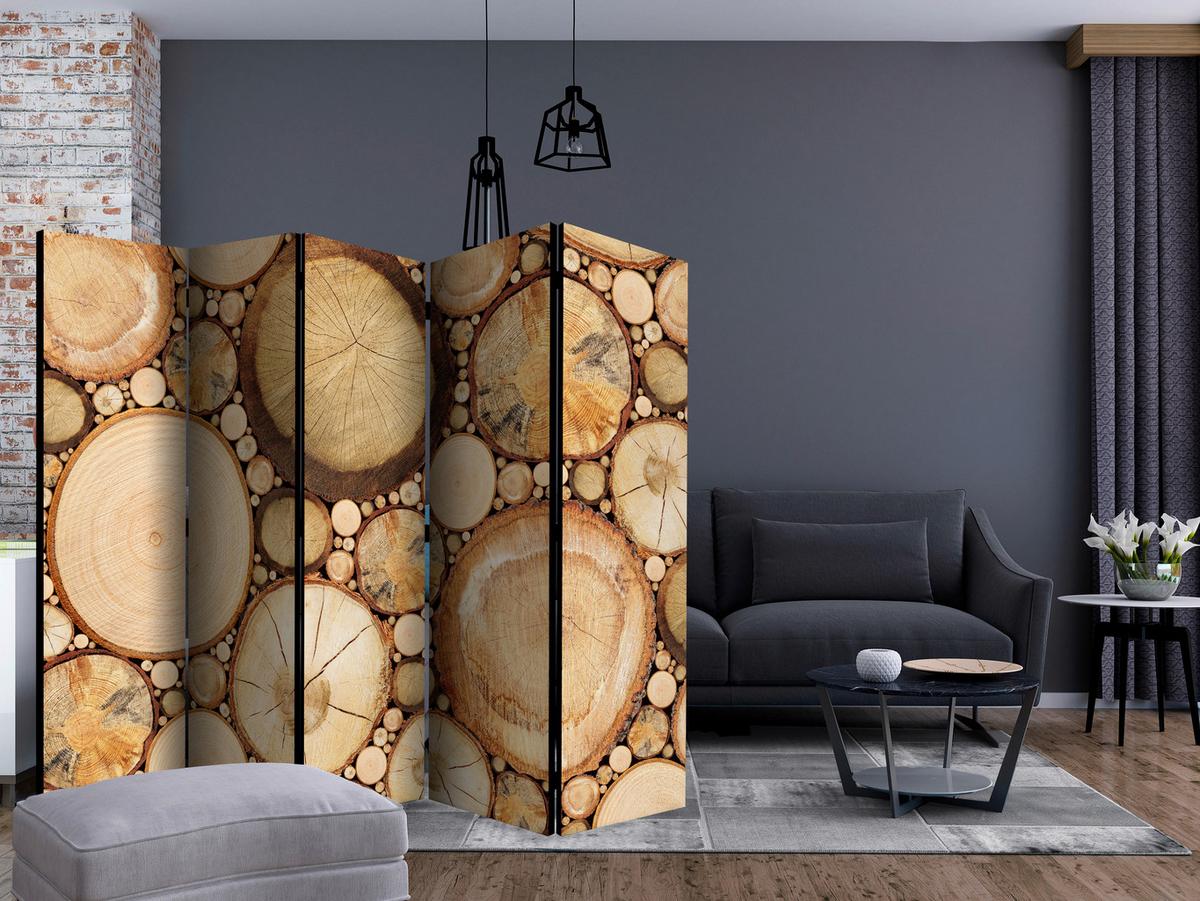 Paravent Braun Beige B: 225 Cm - Beige/Braun, Basics, Holz/Textil (225/172/3cm) - artgeist