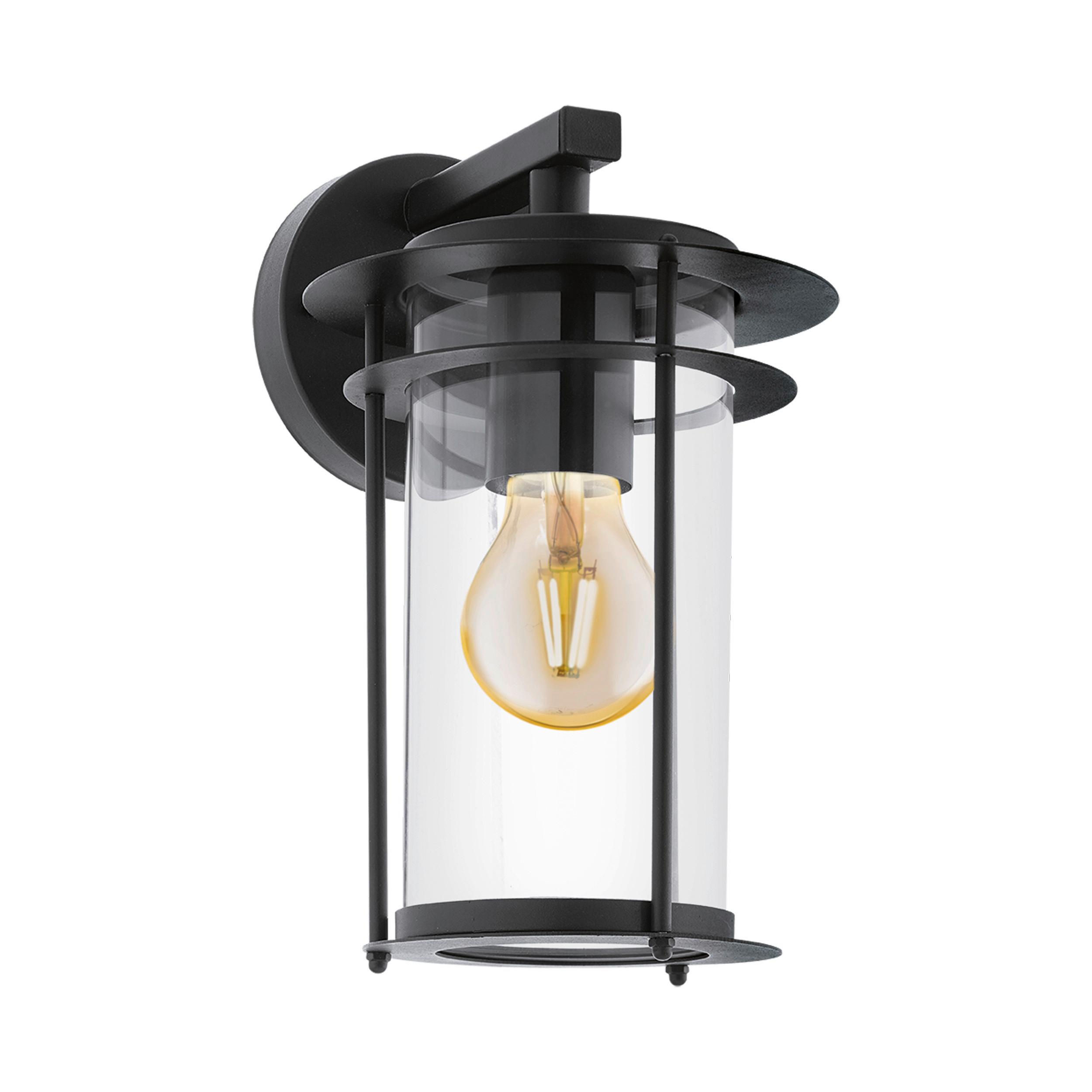 Außenwandleuchte Valdeo 60w Metall Glas, Wandmontage - Transparent/Schwarz, KONVENTIONELL, Glas/Metall (16,5/27,5/20cm) - Eglo