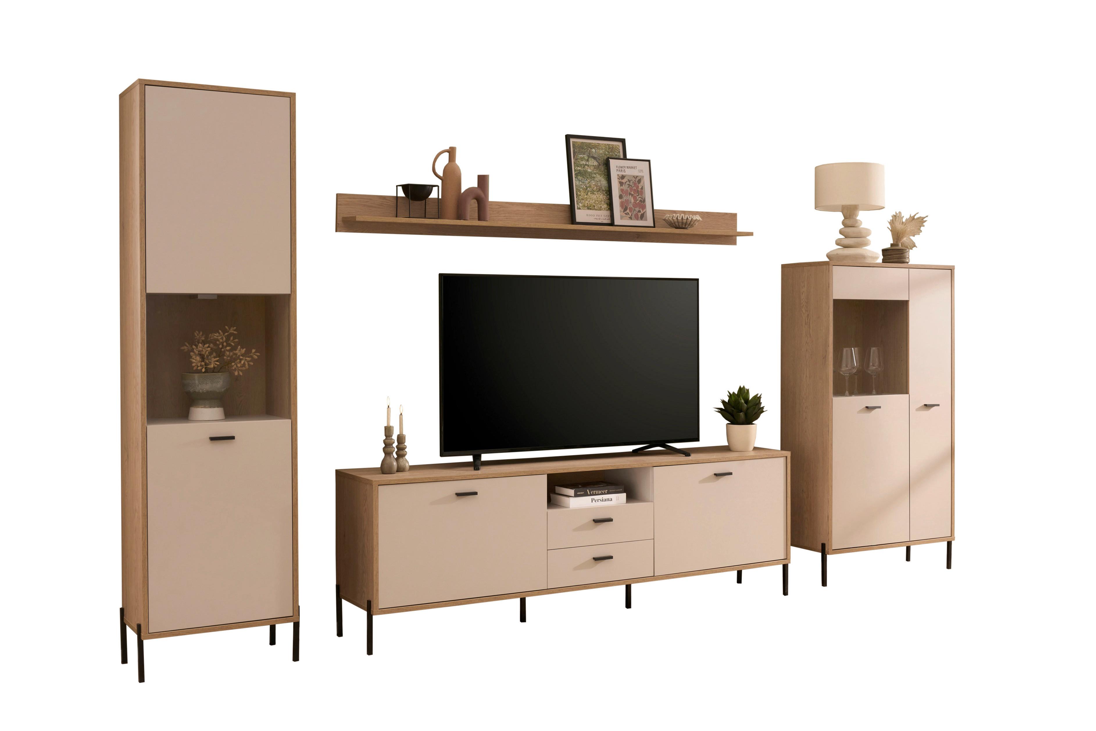 Wohnwand Fredericia Kaschmir/Eichefarben B: 349 cm - Kaschmir/Eichefarben, Design, Holzwerkstoff (349/206/40cm) - MID.YOU