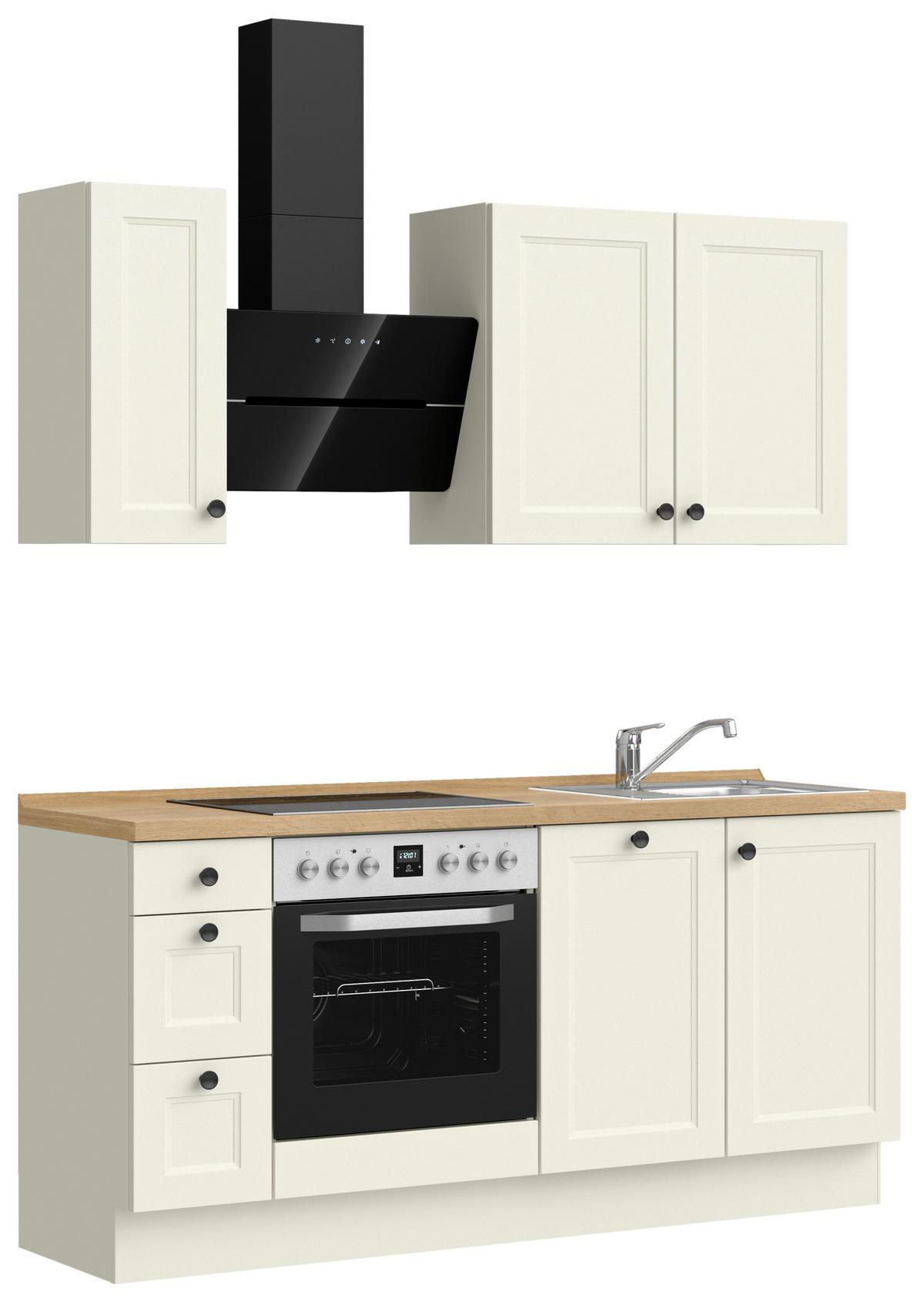 Kuchynská linka 180 cm, biela/dekor dub Sierra - čierna/biela, Romantik / Landhaus, kov/kompozitné drevo (180cm) - Nobilia
