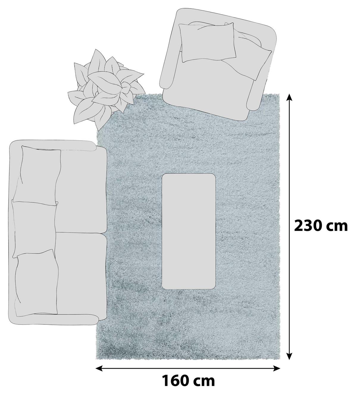 Hochflor Teppich Blau Naturfaser Fluffy 160x230 cm - Blau, Basics, Textil (160/230cm)