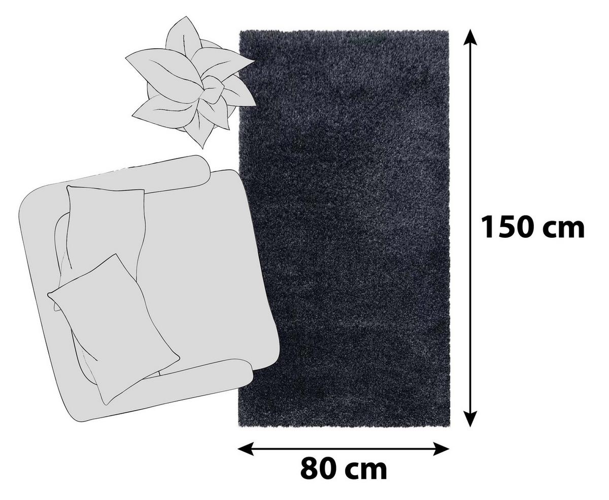 Hochflor Teppich Anthrazit Naturfaser Fluffy 80x150 cm - Anthrazit, Basics, Textil (80/150cm)