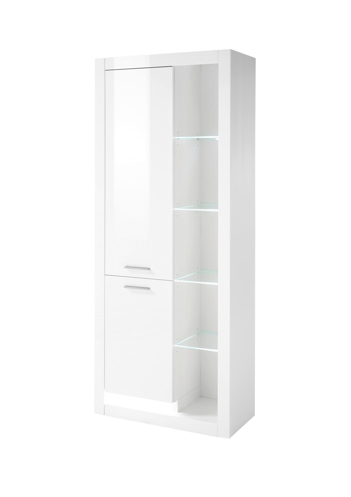 Vitrine Meran Weiß B: 80 cm - Weiß Hochglanz/Weiß, Design, Glas/Holzwerkstoff (80/195/37cm) - MID.YOU