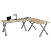 Eckschreibtisch Lona Silberfarbe/eiche D. L: 130 Cm - Honigeiche/Silberfarben, Design, Holzwerkstoff/Metall (130/130/76cm) - MID.YOU