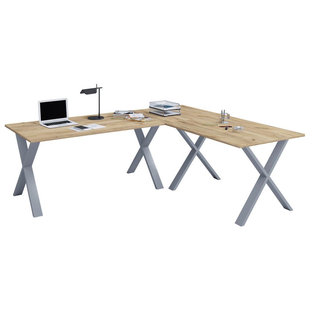 Eckschreibtisch Lona Silber-/ Honigeichefarben, L: 160cm