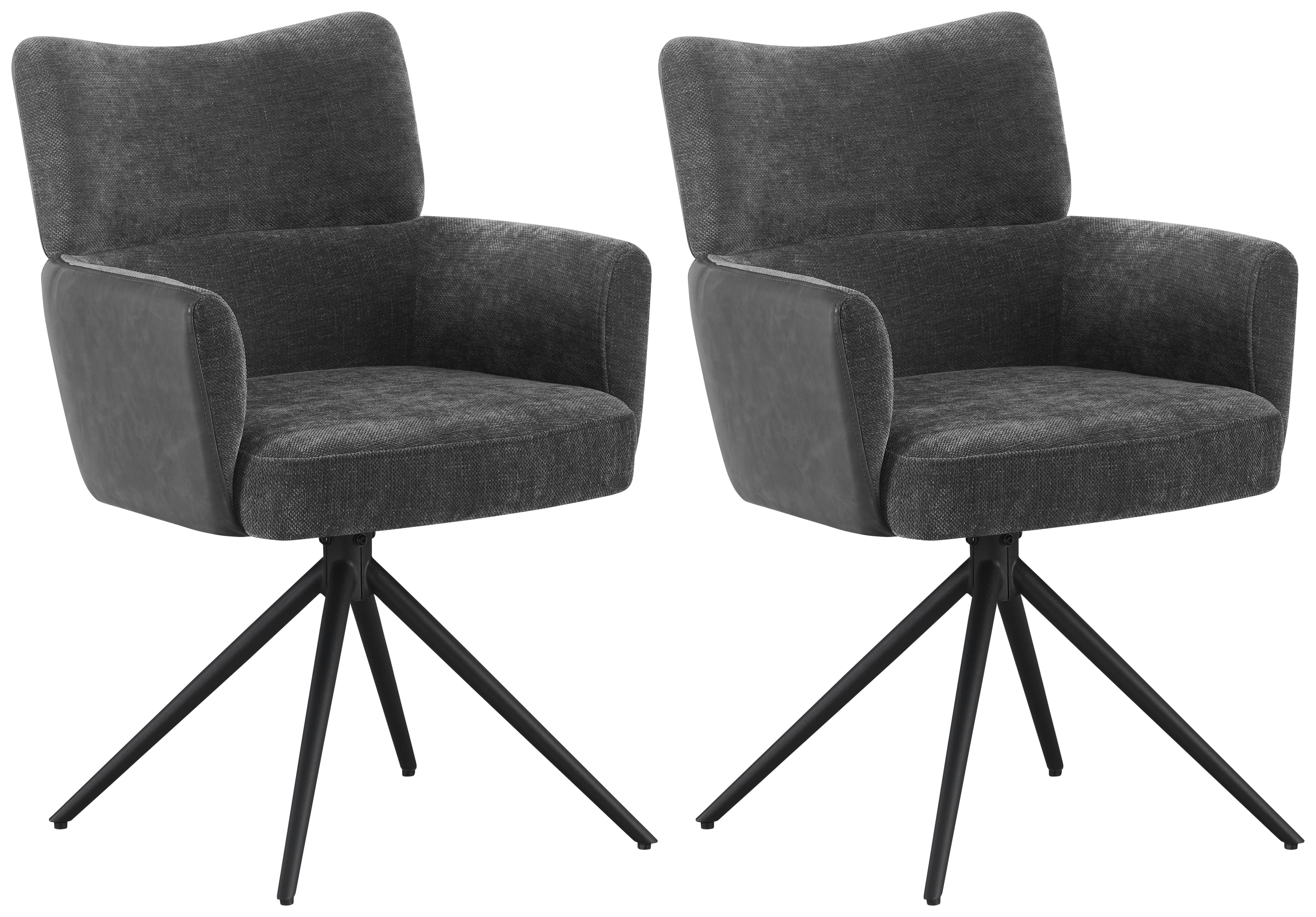 Armlehnstuhl Maja Webstoff grau, B: 58 cm - Schwarz/Grau, KONVENTIONELL, Textil/Metall (58/84/64cm) - MID.YOU