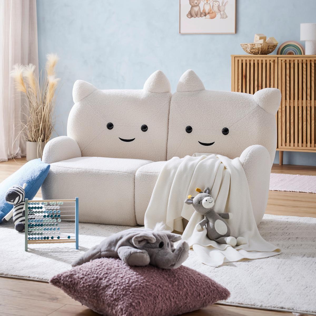 Pohovka KITTI, bílá tkanina TEDDY - bílá, Romantický / Rustikální, dřevo/textil (121/42/78cm) - Premium Living