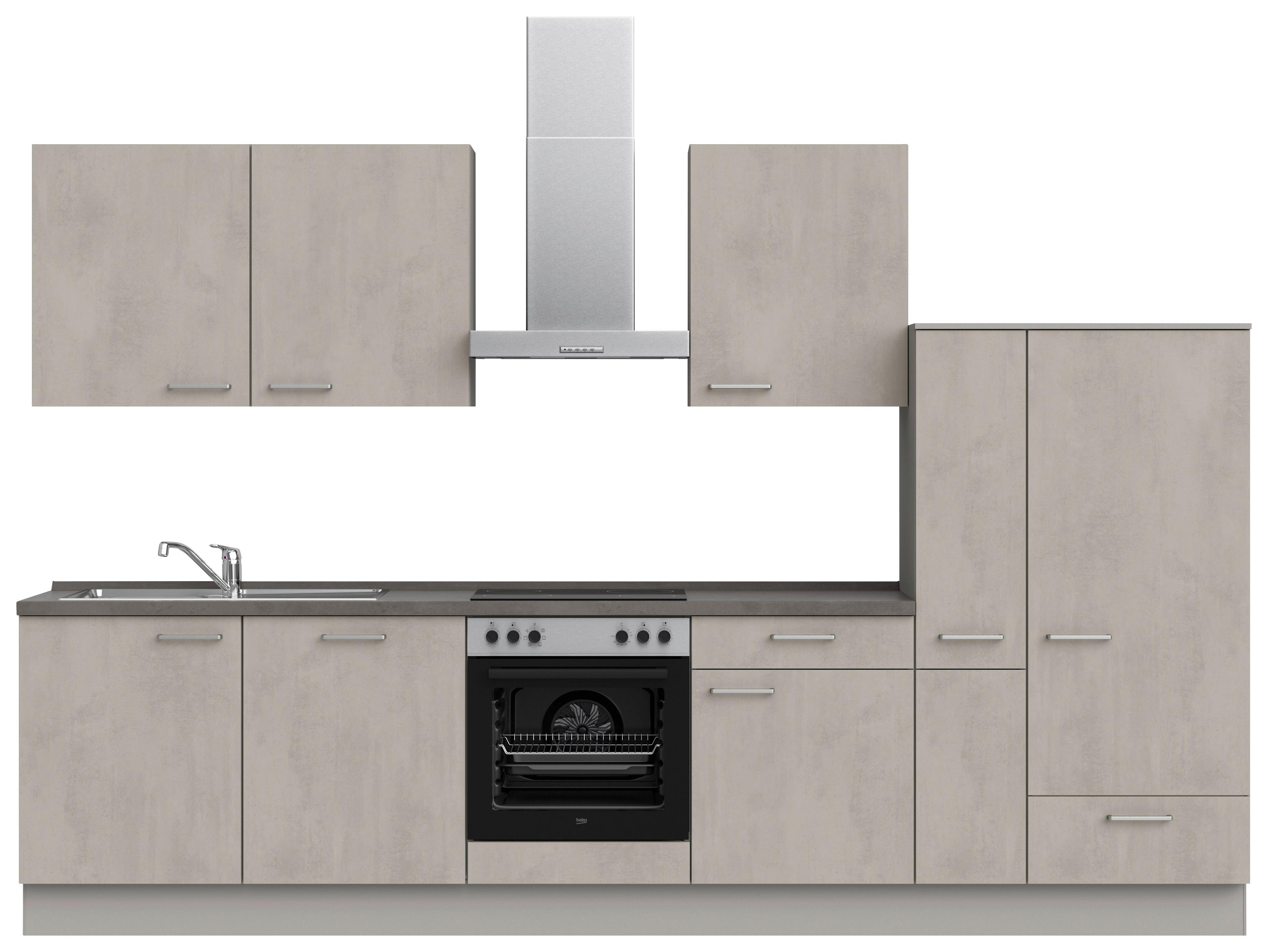 Kuchynská linka 330 cm, betónová sivá - sivá/farba ušľachtilej ocele, Modern, kov/kompozitné drevo (330cm) - Nobilia