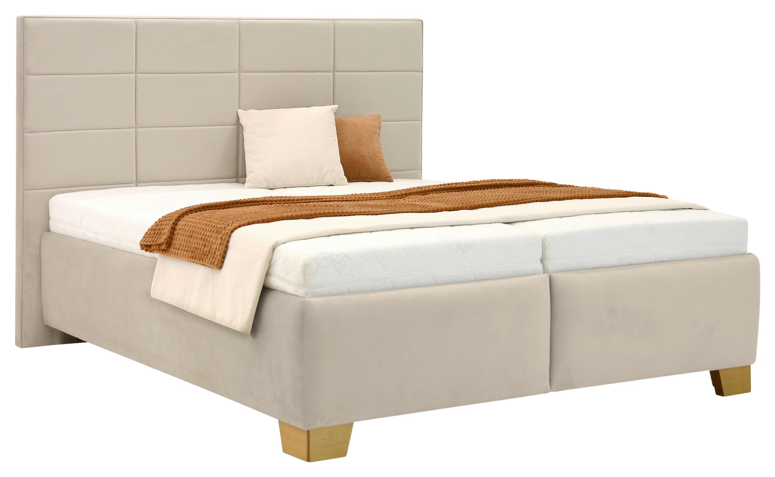 Čalúnená posteľ OLYMPIA 180x200, krémová - krémová/farba orecha, Modern, drevo/textil (180/200cm)