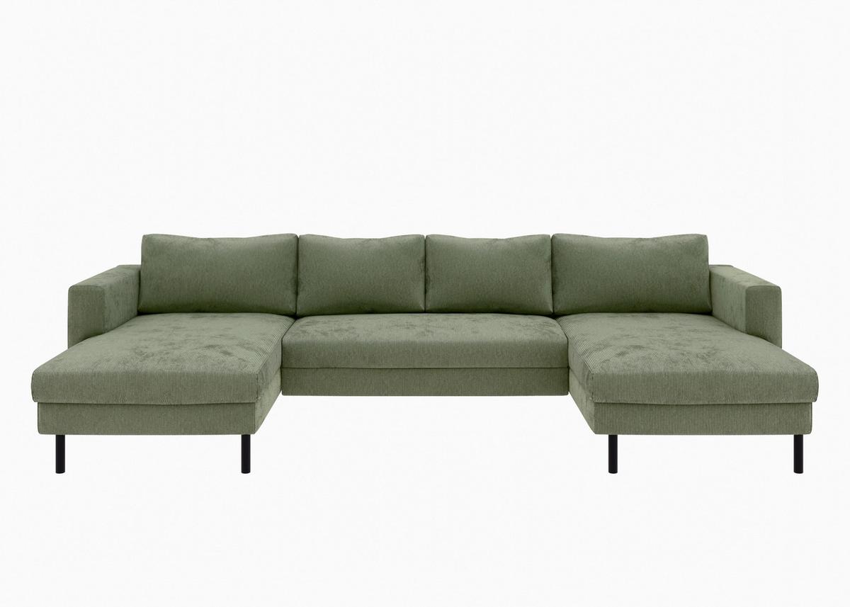 WOHNLANDSCHAFT Amazing Grün U: 161x306x161cm - Schwarz/Grün, MODERN, Textil (161/306/161cm) - Trendmanufaktur
