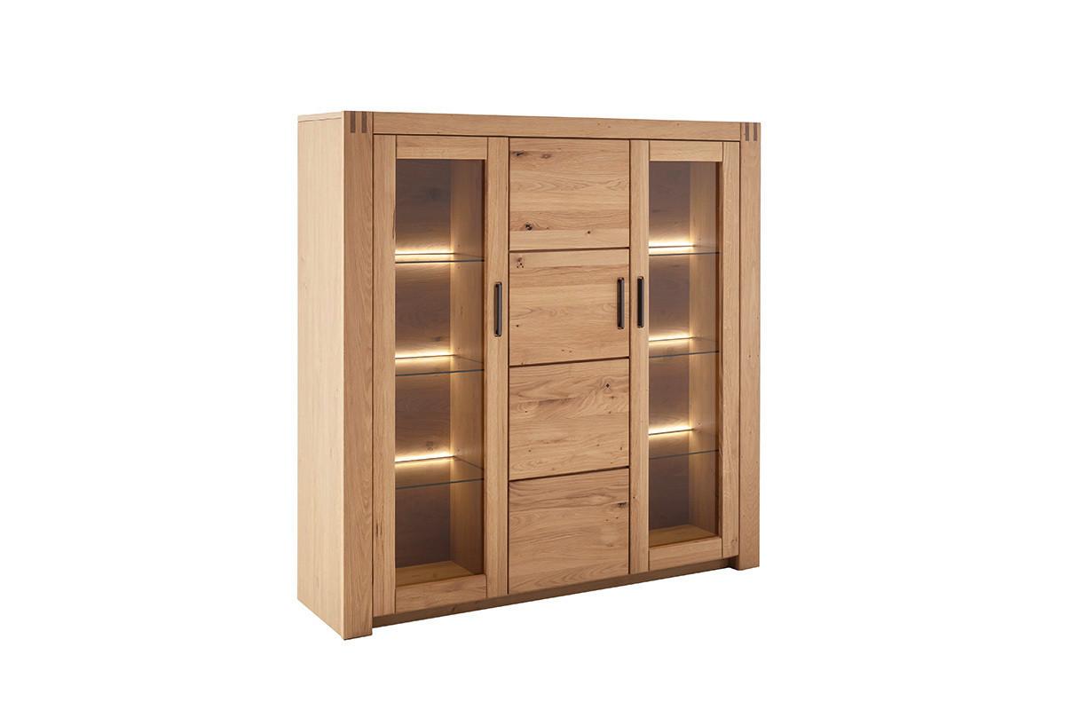 Highboard Prag - Eichefarben, Design, Glas/Holz (137/139/37cm)