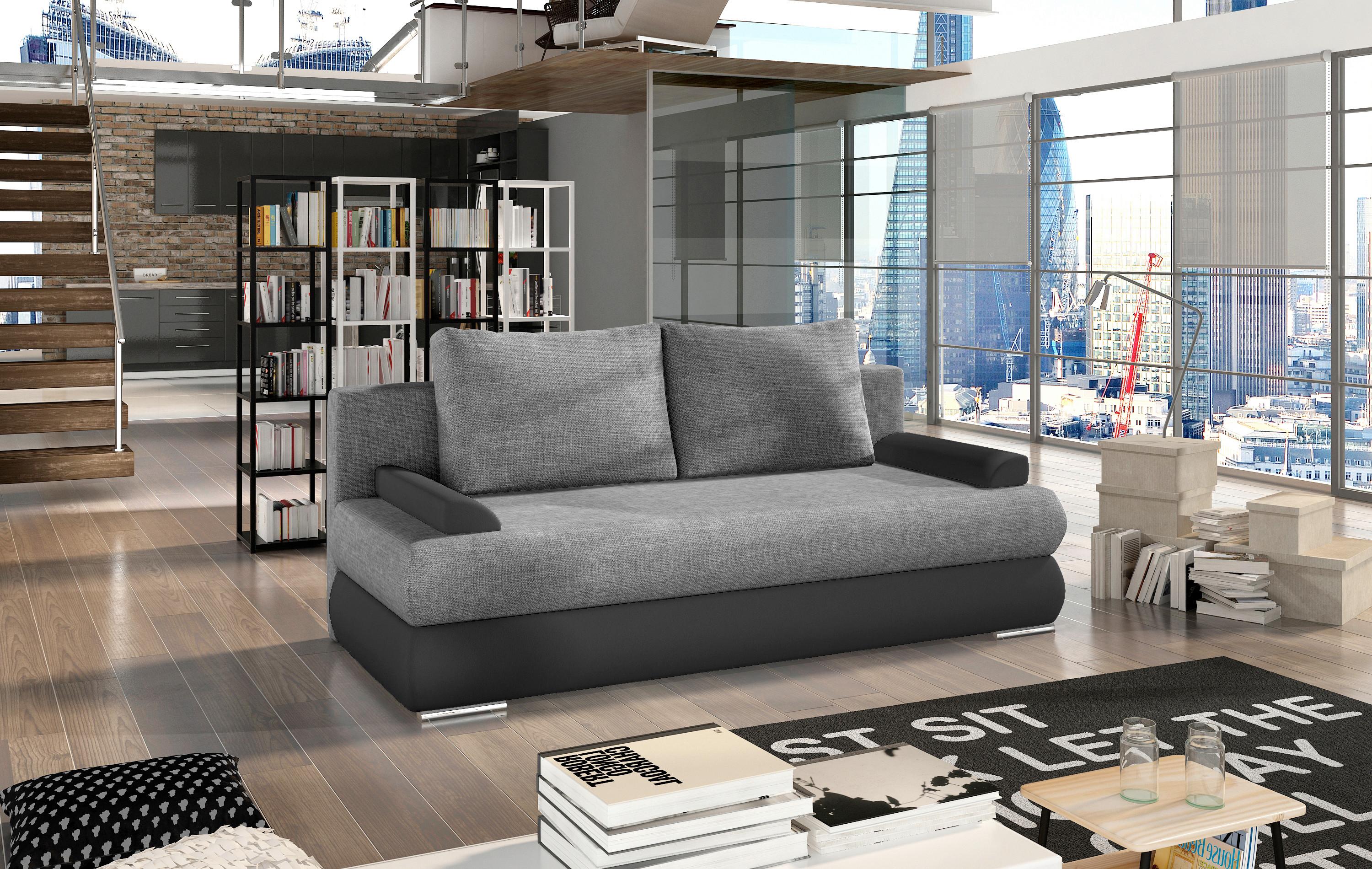 Schlafsofa Milo Grau/schwarz B: 213cm - Chromfarben/Schwarz, Design, Textil (213/95/90cm) - MID.YOU