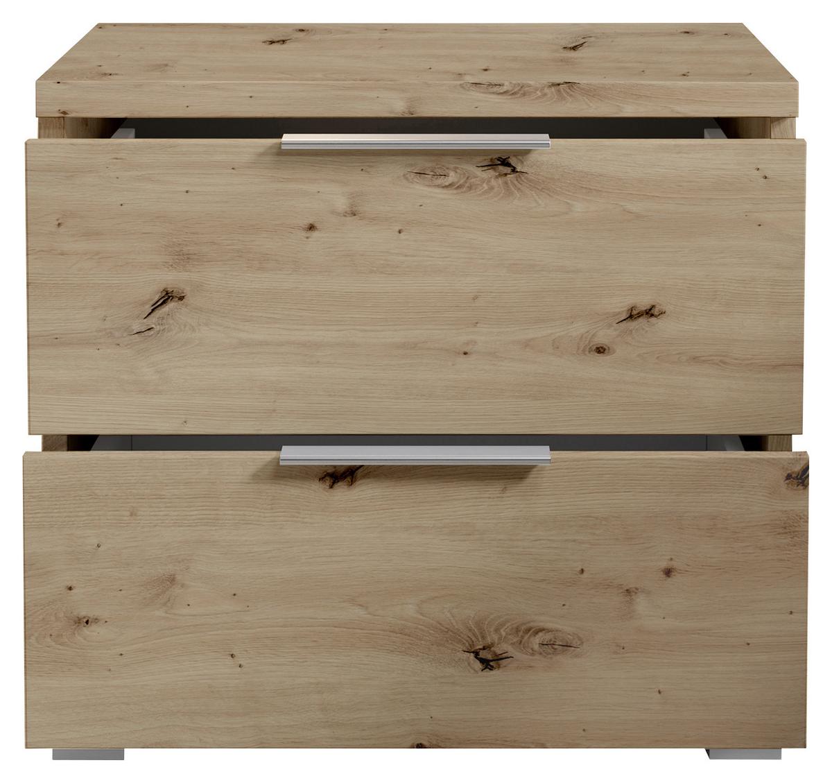 Nachtkästchen Smilla 2l E - Alufarben/Eiche Artisan, KONVENTIONELL, Holzwerkstoff (46/43/42cm)