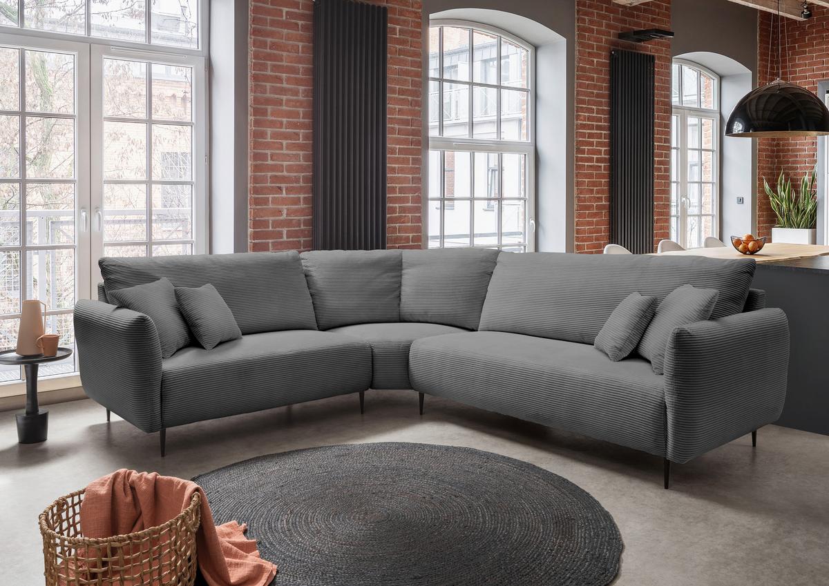 Ecksofa Vanilla Grau S: 256x294 cm - Schwarz/Grau, Design, Textil (256/294cm) - Livetastic