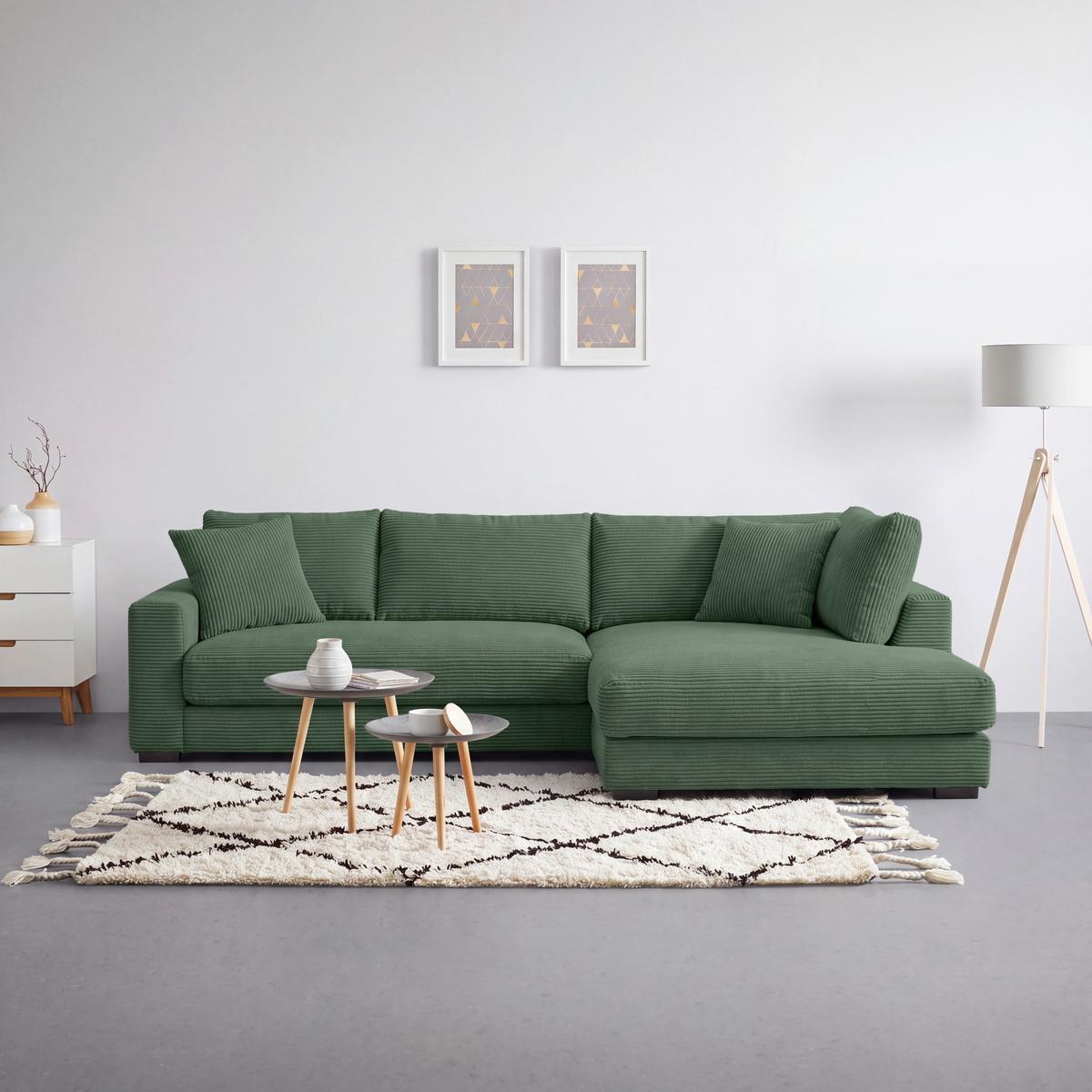 Rohová sedačka PEDRO, pravá, tmavě zelený manšestr - černá/tmavě zelená, Moderní, textil/plast (300/190cm) - Mömax