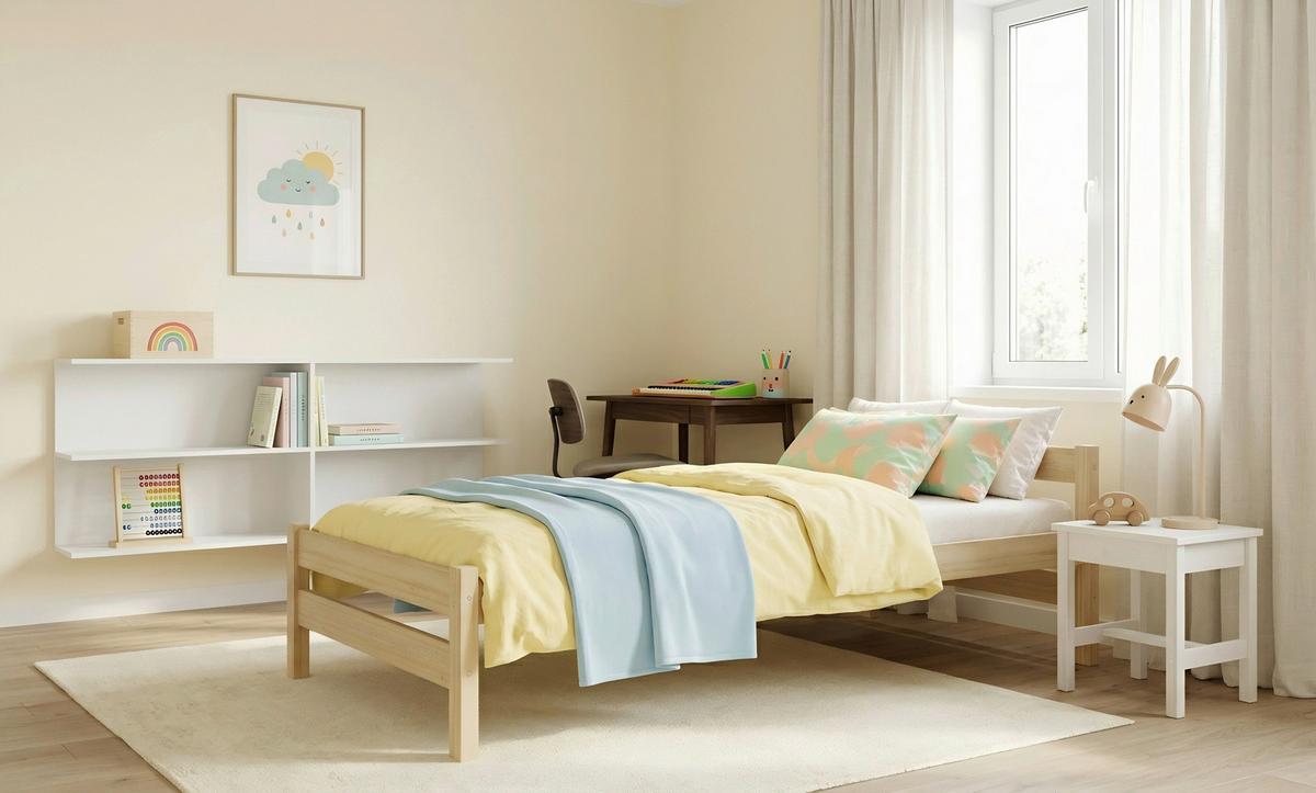 Kinder-/Juniorbett Aleks Kiefer Echtholz B: 80cm - Birkefarben/Kieferfarben, MODERN, Holz (80/160cm) - MID.YOU
