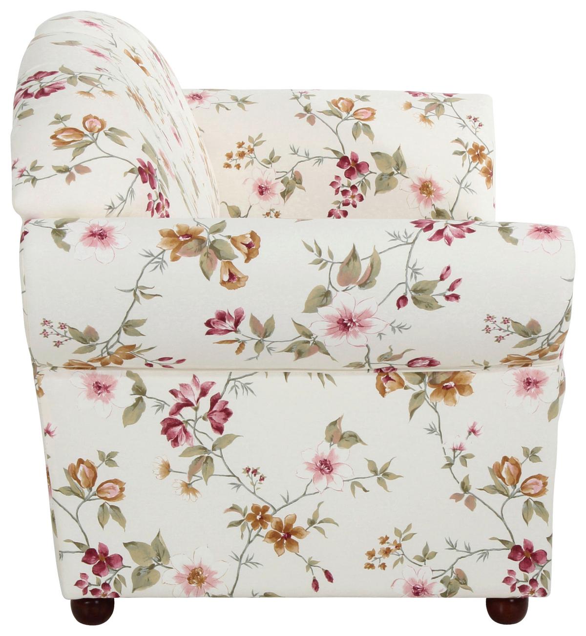 2-Sitzer-Sofa Corona Rot/Weiß, Blumen Design - Rot/Nussbaumfarben, Design, Textil (151/85/81cm) - Max Winzer