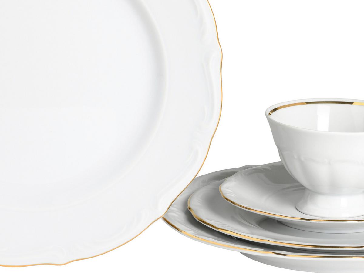 Kombiservice Maria Theresia Weiß, Goldfarben L: 44 cm - Goldfarben/Weiß, Basics, Keramik (44/28/33cm) - Creatable