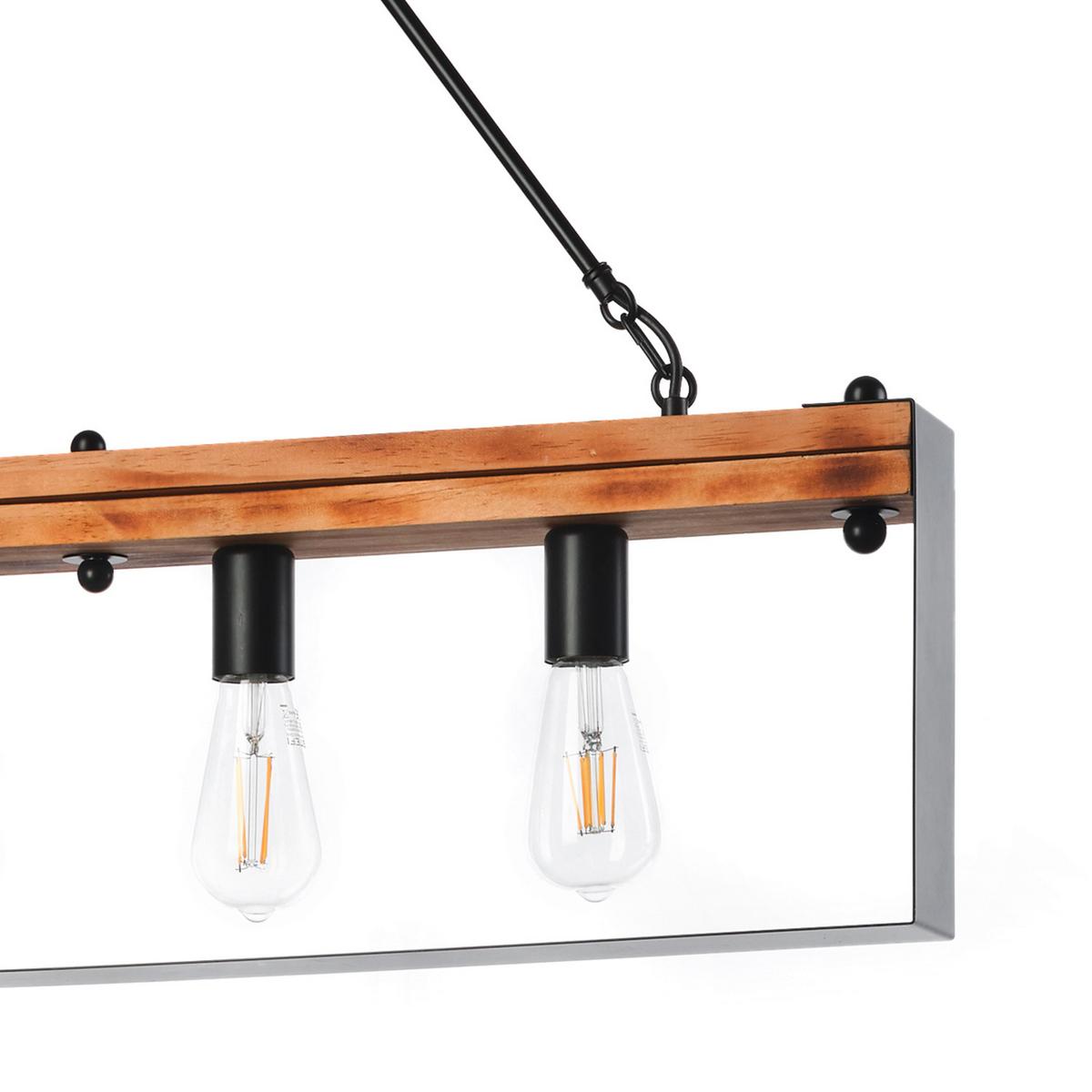 Hängeleuchte 5046/S4 - Schwarz/Braun, Natur, Holz/Metall (80/8/100cm)