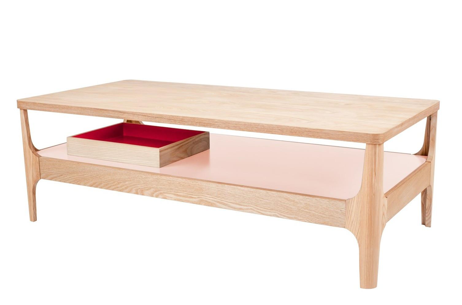Príručný stolík AVERY - farba jaseňa/svetloružová, Design, drevo (120 cm/40 cm/60 cmcm) - Kayoom