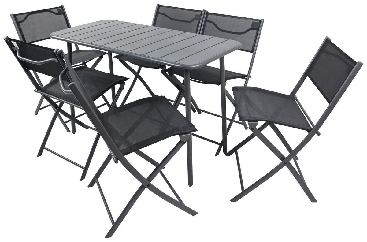 Gartenmöbel Set 7-tlg. Sumila Aus Metall/kunststoff/textil - Schwarz, MODERN, Kunststoff/Textil - Ambia Garden