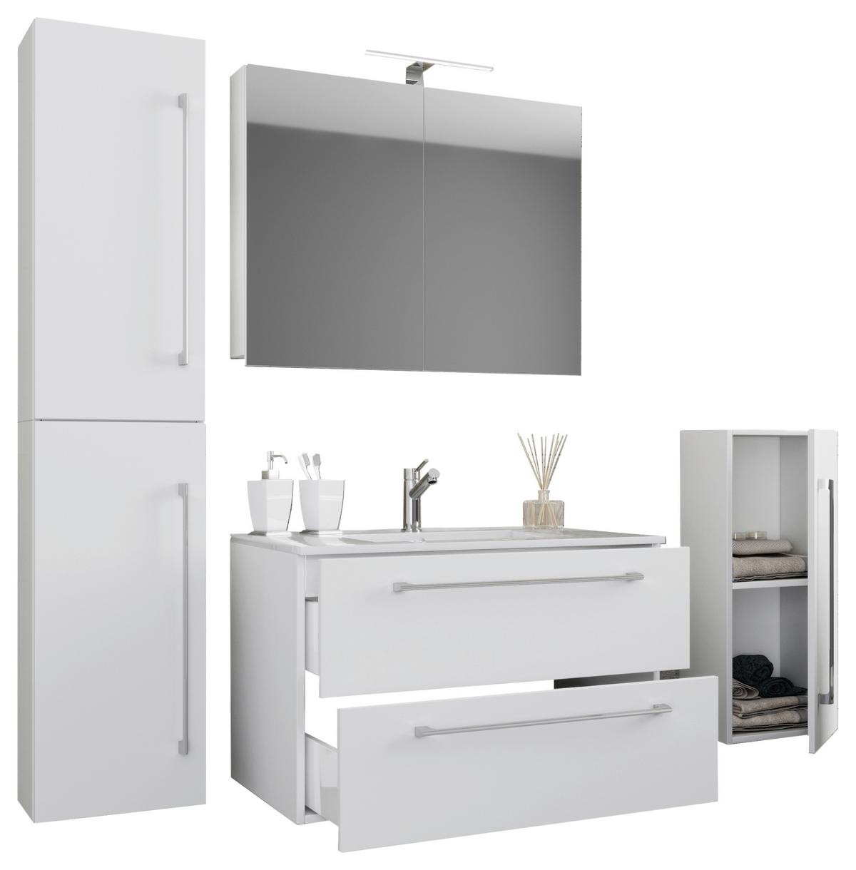 Badezimmer Badinos 5-Teilig Weiß B: 80 cm - Weiß, MODERN, Keramik/Holzwerkstoff (147cm) - MID.YOU