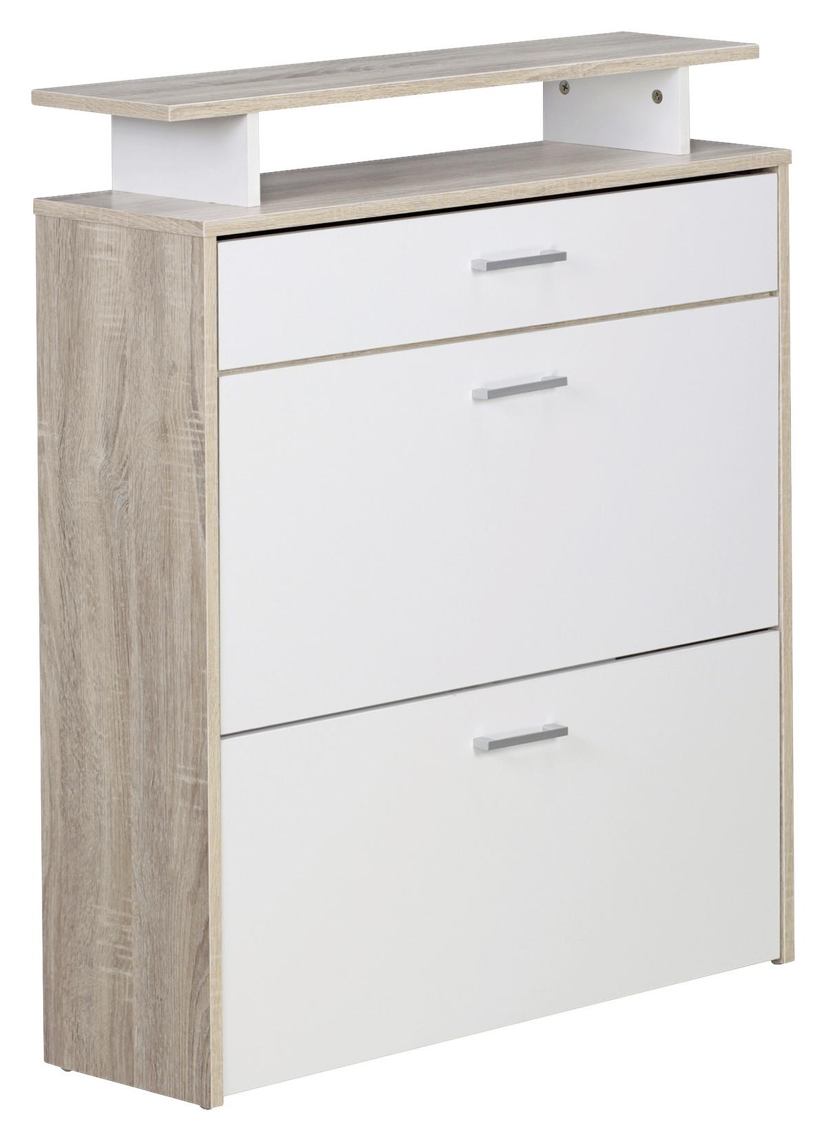 Vyklápěcí botník wl1.794 bílý/dub sonoma - bílá/barvy stříbra, Konvenční, kompozitní dřevo/plast (80/95/24cm) - MID.YOU