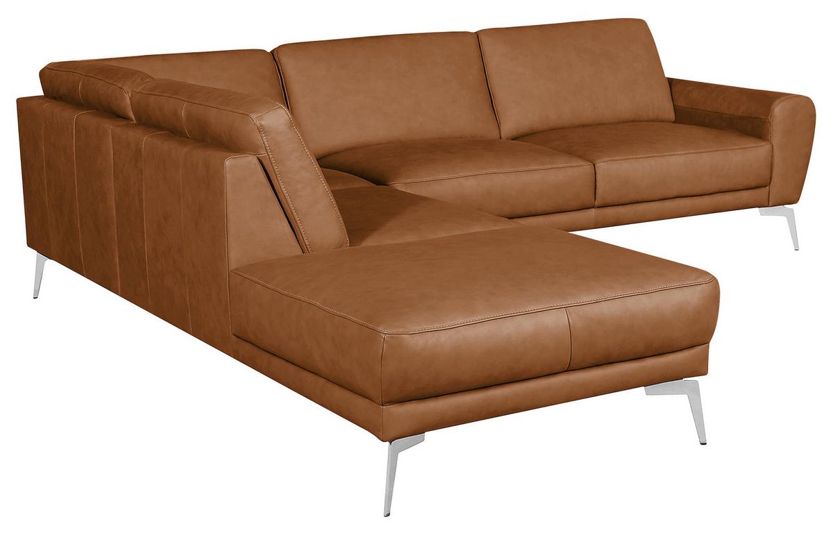 Ecksofa Spring Cognac Chrom, S: 250x273 cm - Chromfarben/Cognac, Design, Leder (250/273cm) - Livetastic