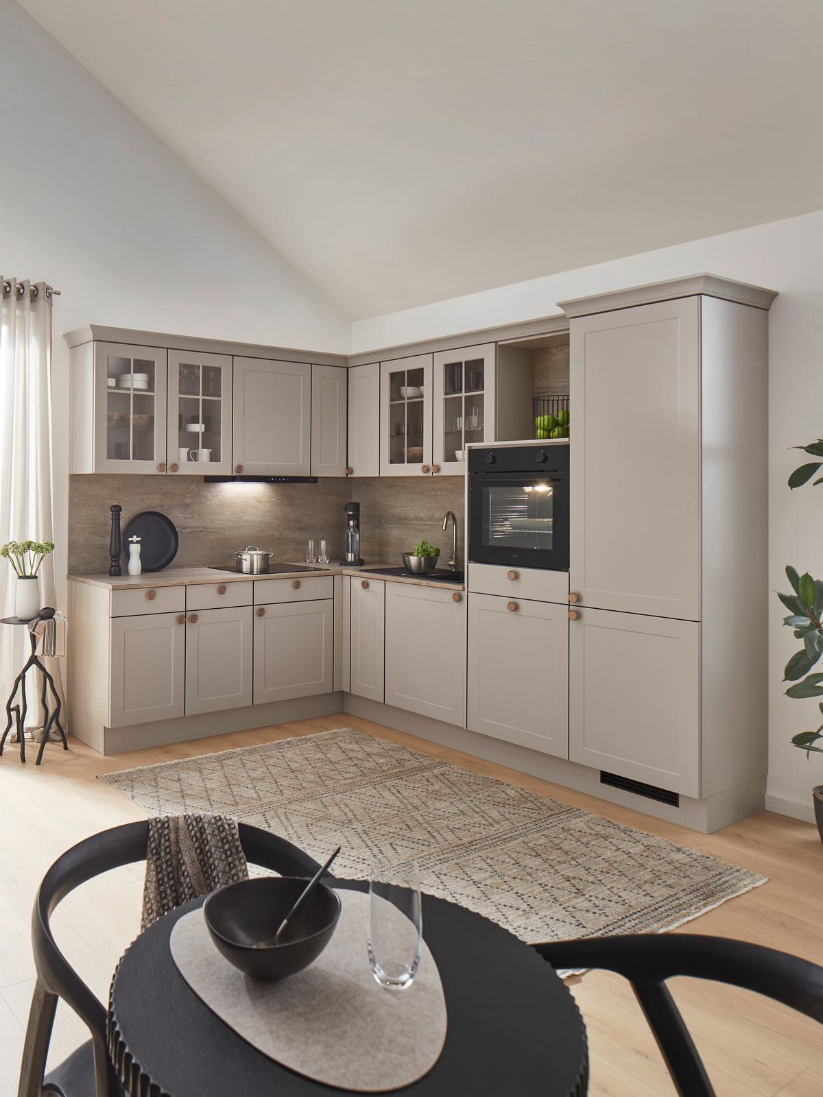 ECKKÜCHE IP 4250 - Hellgrau/Braun, ROMANTIK / LANDHAUS, Holzwerkstoff (215/276,6cm) - Impuls