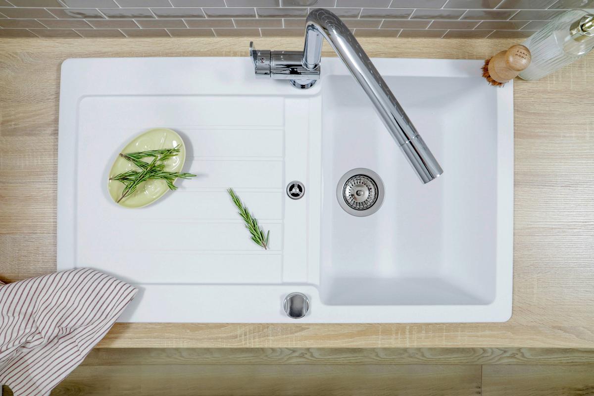 Spüle Austin Weiß B: 86 cm - Weiß, Design, Stein (86/21/50cm) - Respekta