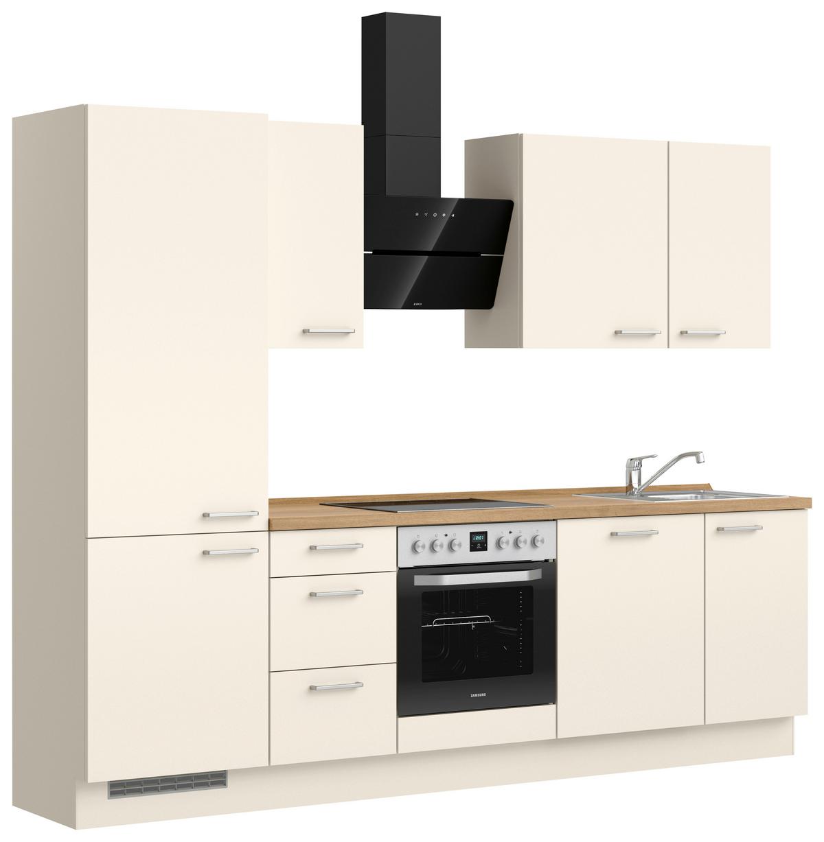 Kuchyňská linka 270 cm, magnóliová supermatná - barvy dubu/magnolie, Moderní, kov/kompozitní dřevo (270cm) - Nobilia