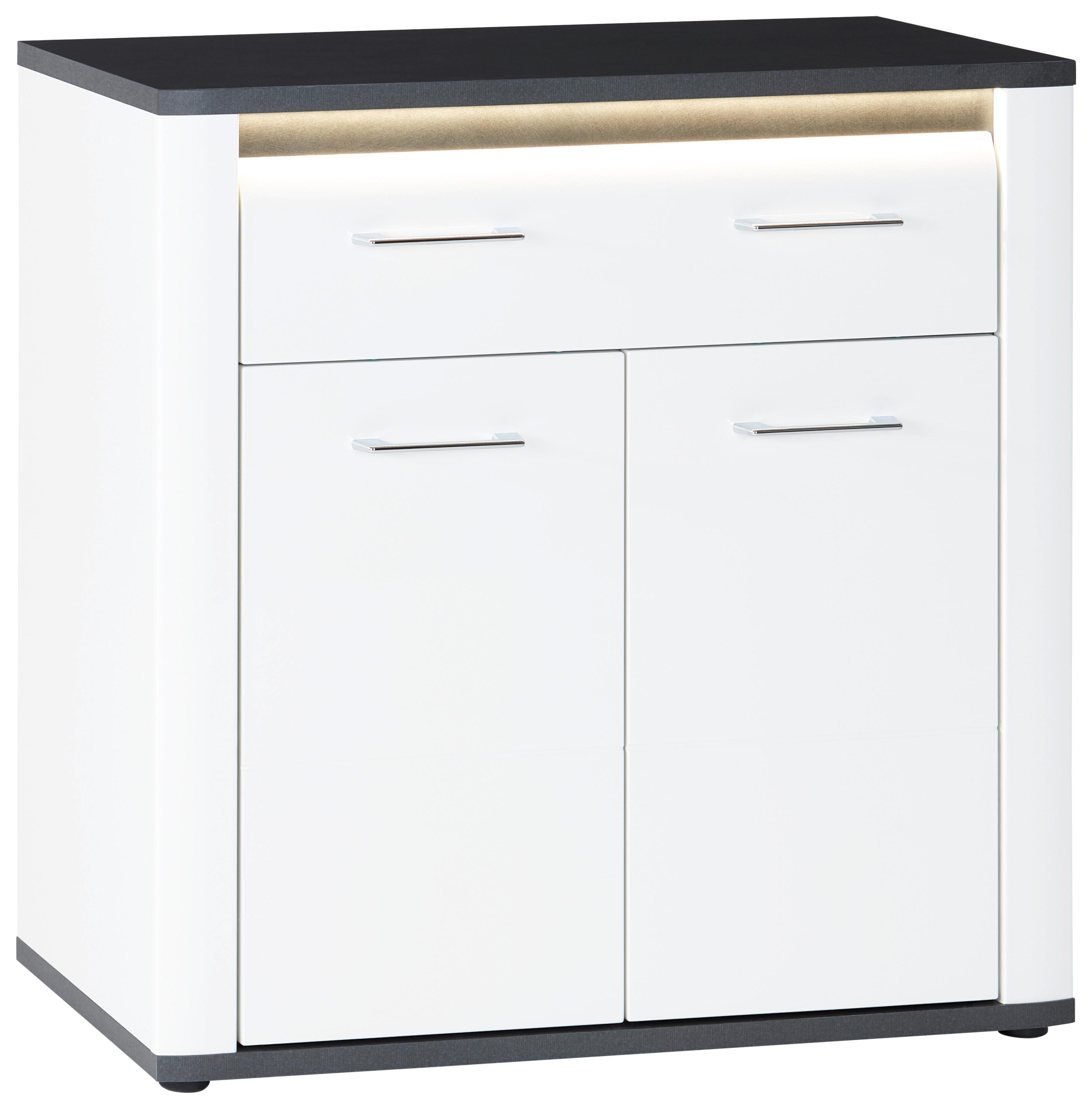 Kommode mit Led B: 85 cm Alassio, Alpinweiß/Matera - Schwarz/Weiß, MODERN, Holzwerkstoff (85/86,2/37,6cm) - Luca Bessoni