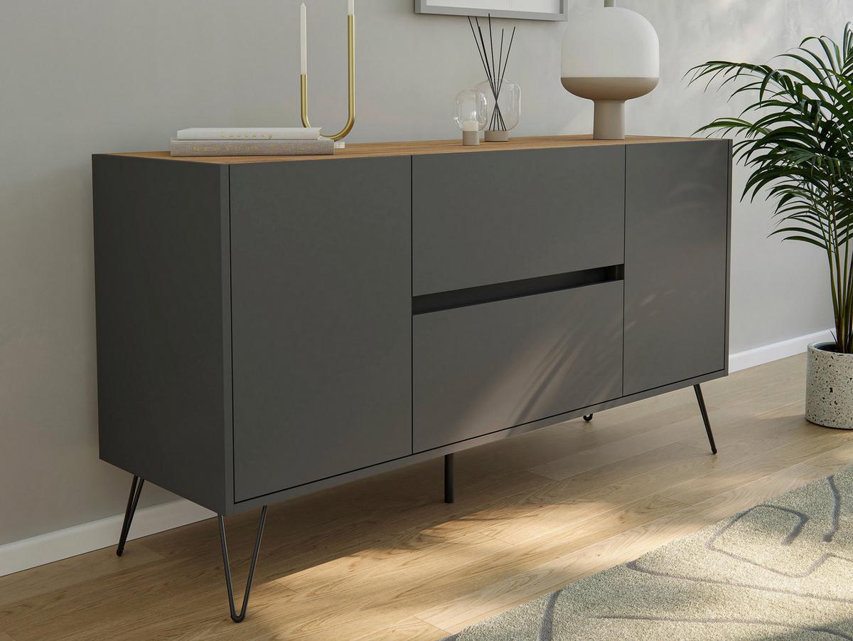 Sideboard Posseik Industrial Graphit/Eichefarben B: 139 cm - Eichefarben/Schwarz, Design, Holzwerkstoff (139/75,8/42cm) - MID.YOU