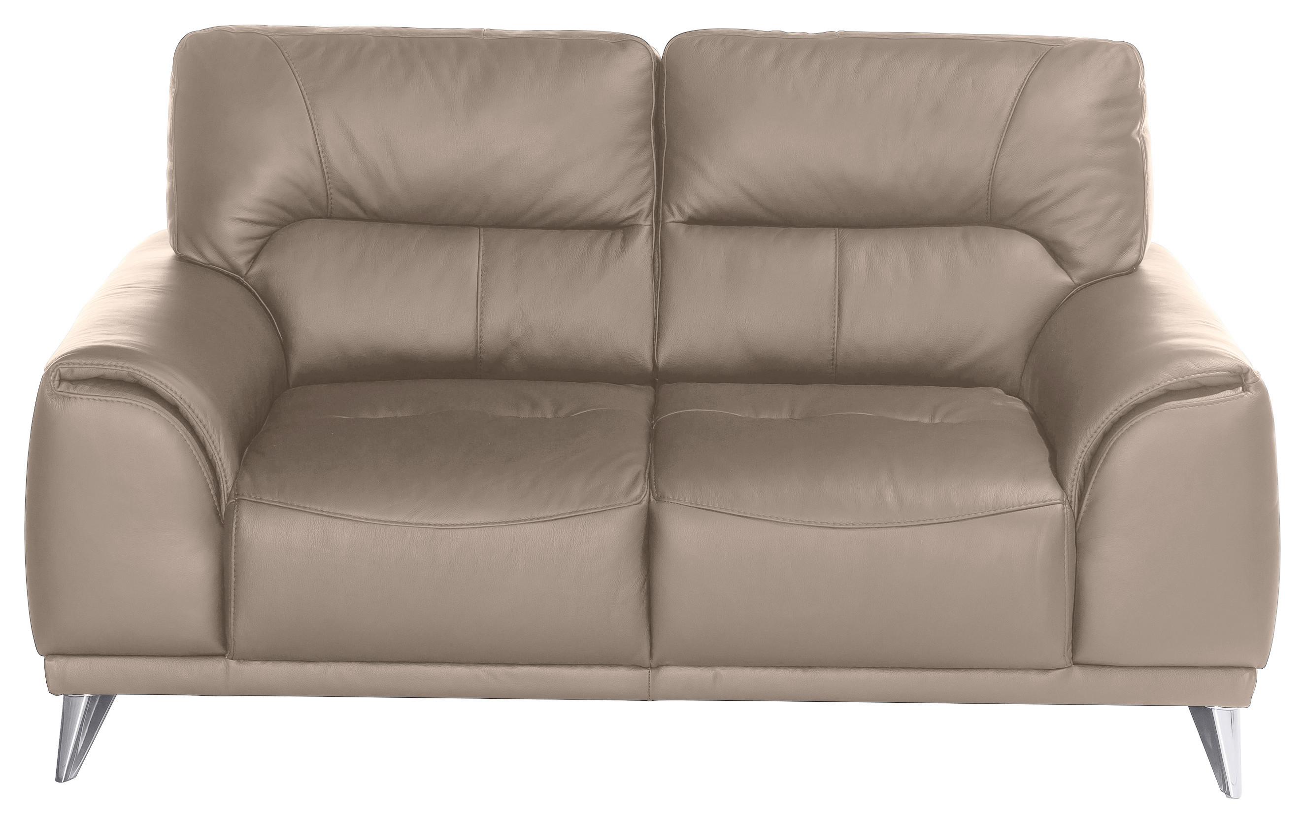 Zweisitzer-Sofa Frisco, Lederlook - Sandfarben/Chromfarben, MODERN, Textil (166/92/96cm) - MID.YOU