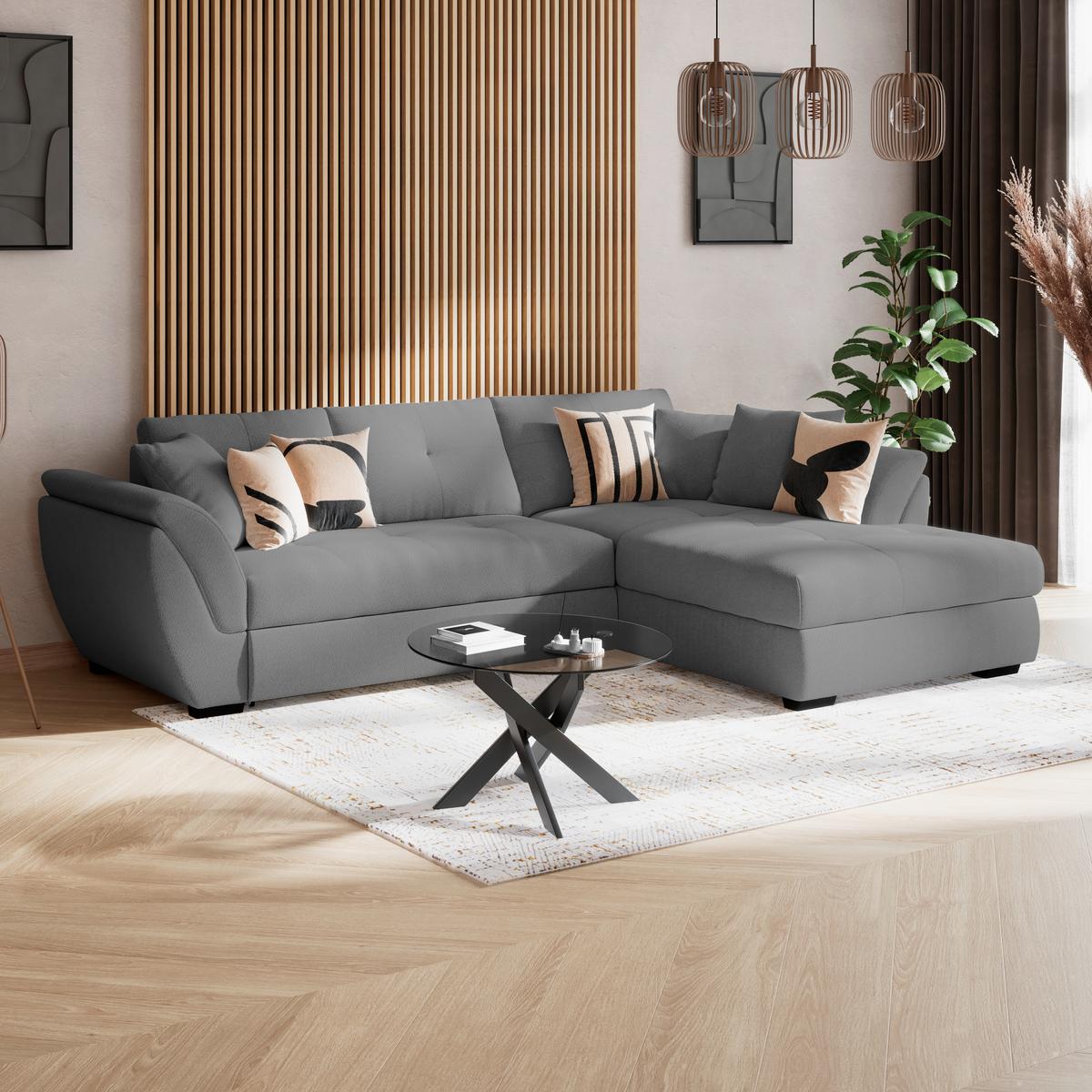 Rohová sedačka BERISSO, pravá, antracitová tk. VINCI - čierna/antracitová, Konventionell, textil (278/187cm) - Ondega