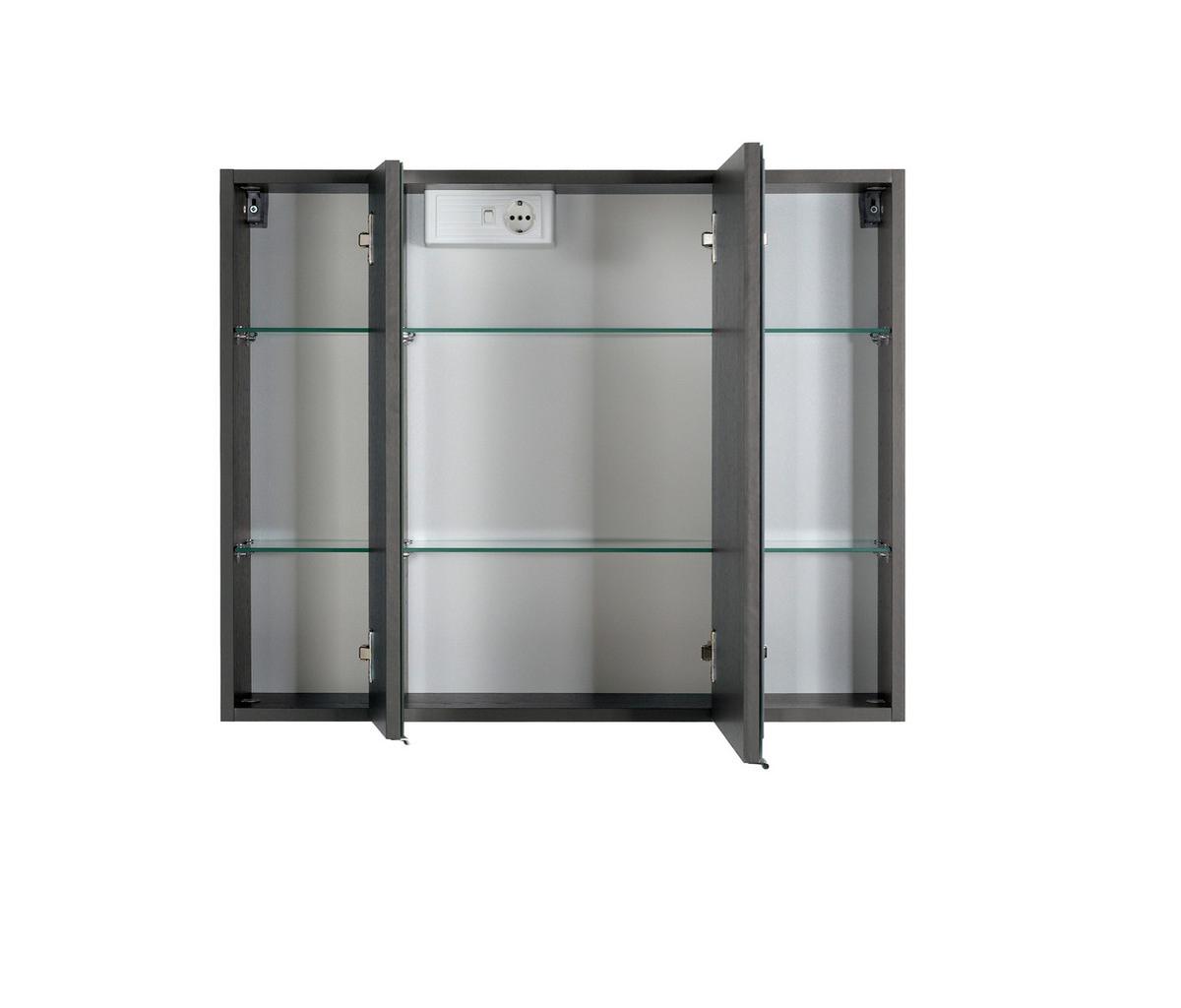 Spiegelschrank Cardiff Led 3 Türen 80x64x20 Cm - Graphitfarben, KONVENTIONELL, Glas/Holzwerkstoff (80/64/20cm) - Held