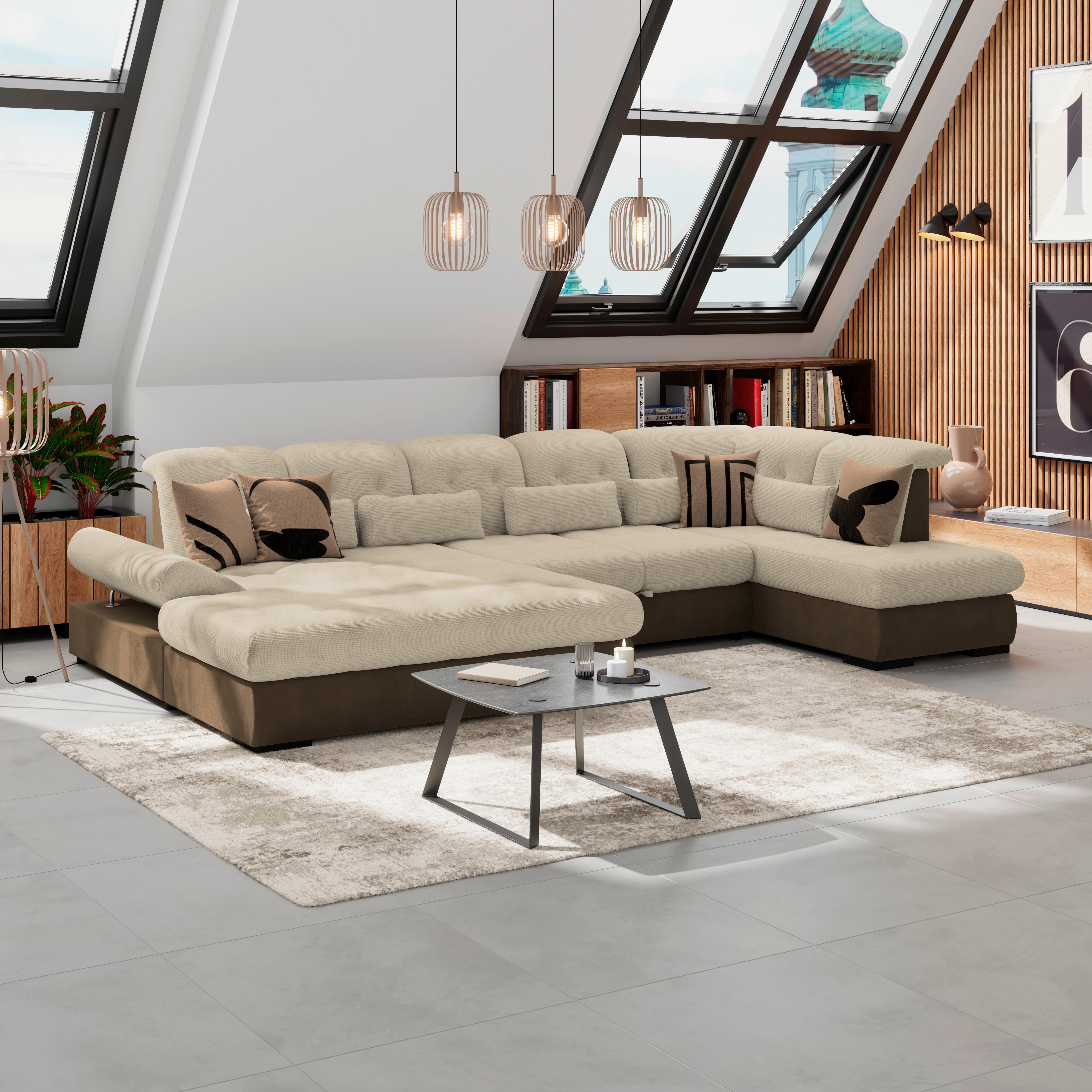 Wohnlandschaft Madera Cremefarben, S: 358x212 Cm - Hellbraun/Creme, KONVENTIONELL, Kunststoff/Textil (190/358/212cm)