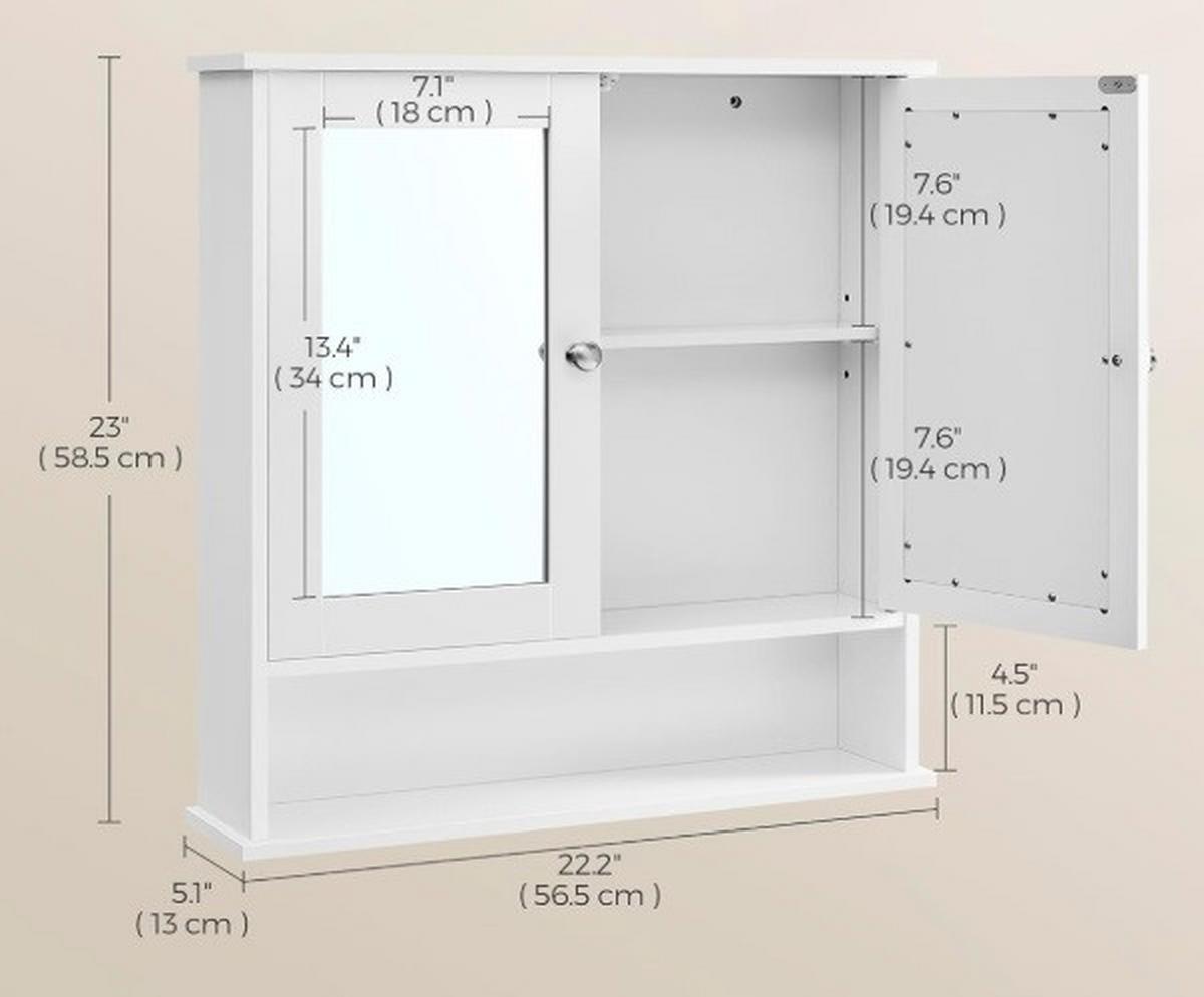 Spiegelschrank Holzwerkstoff/Weiß B: 56,2 cm - Weiß, Trend, Glas/Holzwerkstoff (56,2/58,5/13cm) - MID.YOU