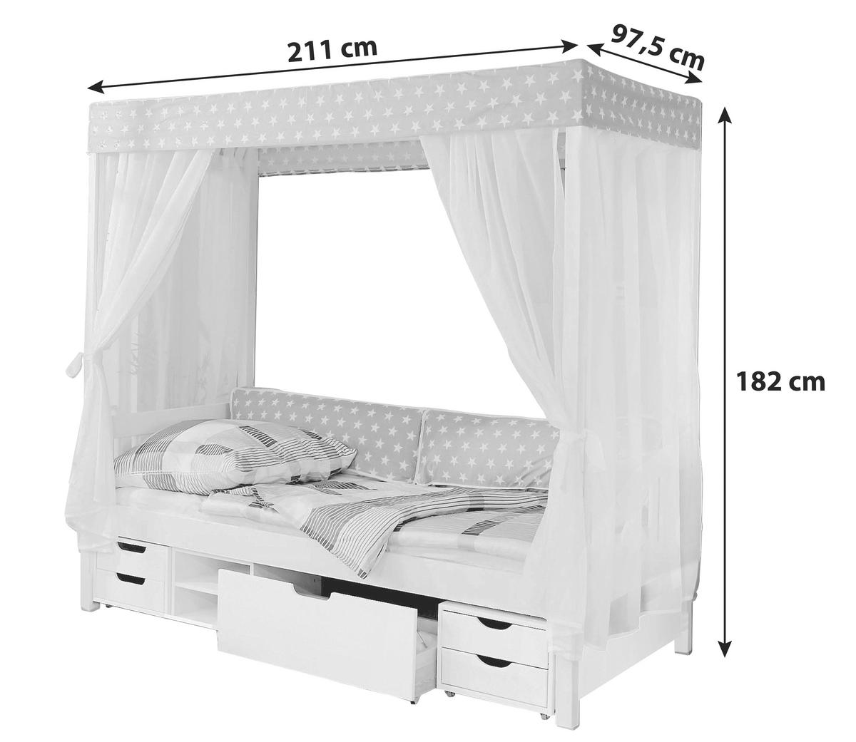 Postel s nebesy LINO závěs růžově-bílý - bílá/růžová, Moderní, dřevo (90/200cm) - MID.YOU