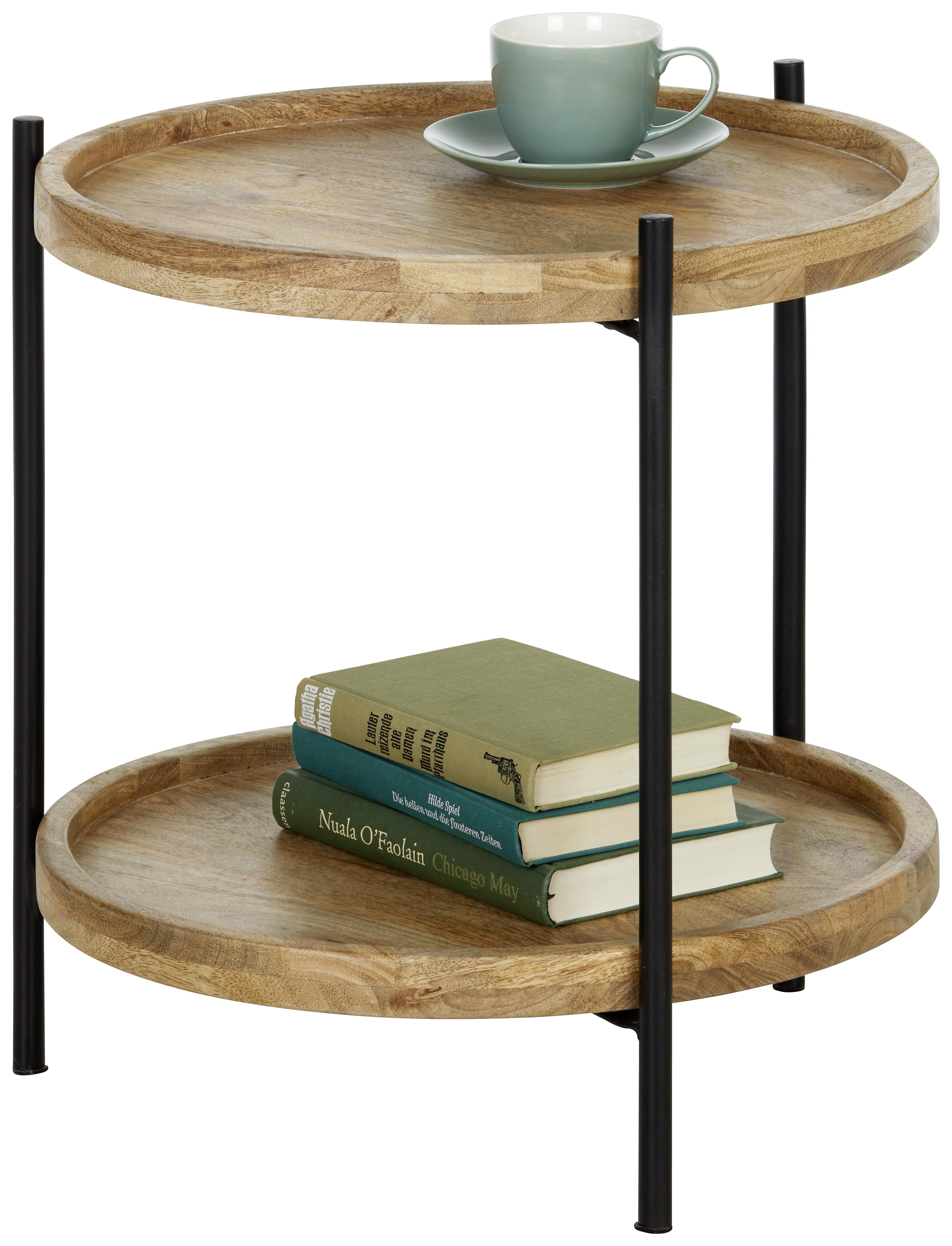 Odkládací Stolek Liam - černá/přírodní barvy, Moderní, kov/dřevo (43/50cm) - Modern Living