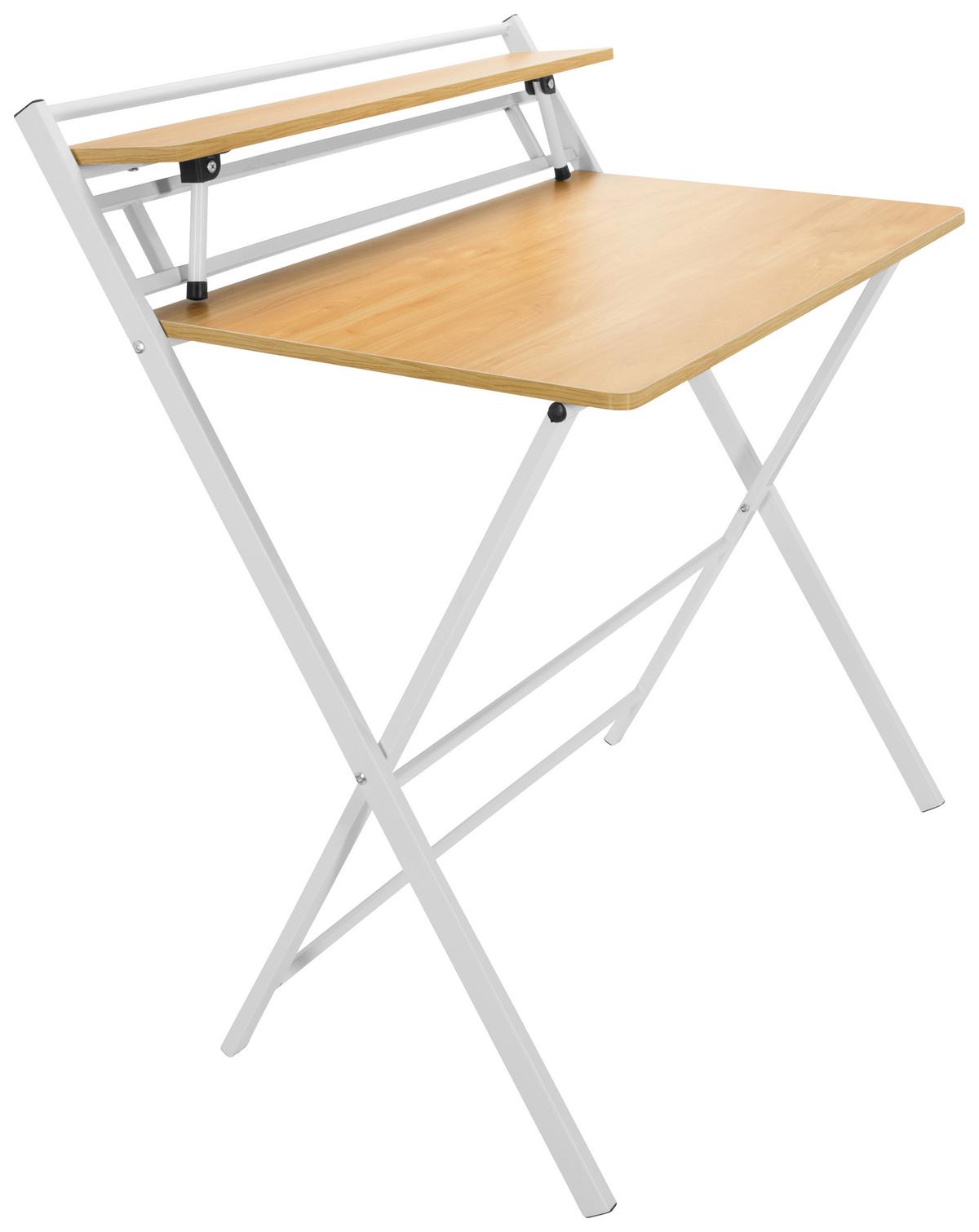 Schreibtisch Easy Clap Weiß/Eiche Dekor - Eichefarben, Basics, Holzwerkstoff/Metall (84/60/92cm) - MID.YOU