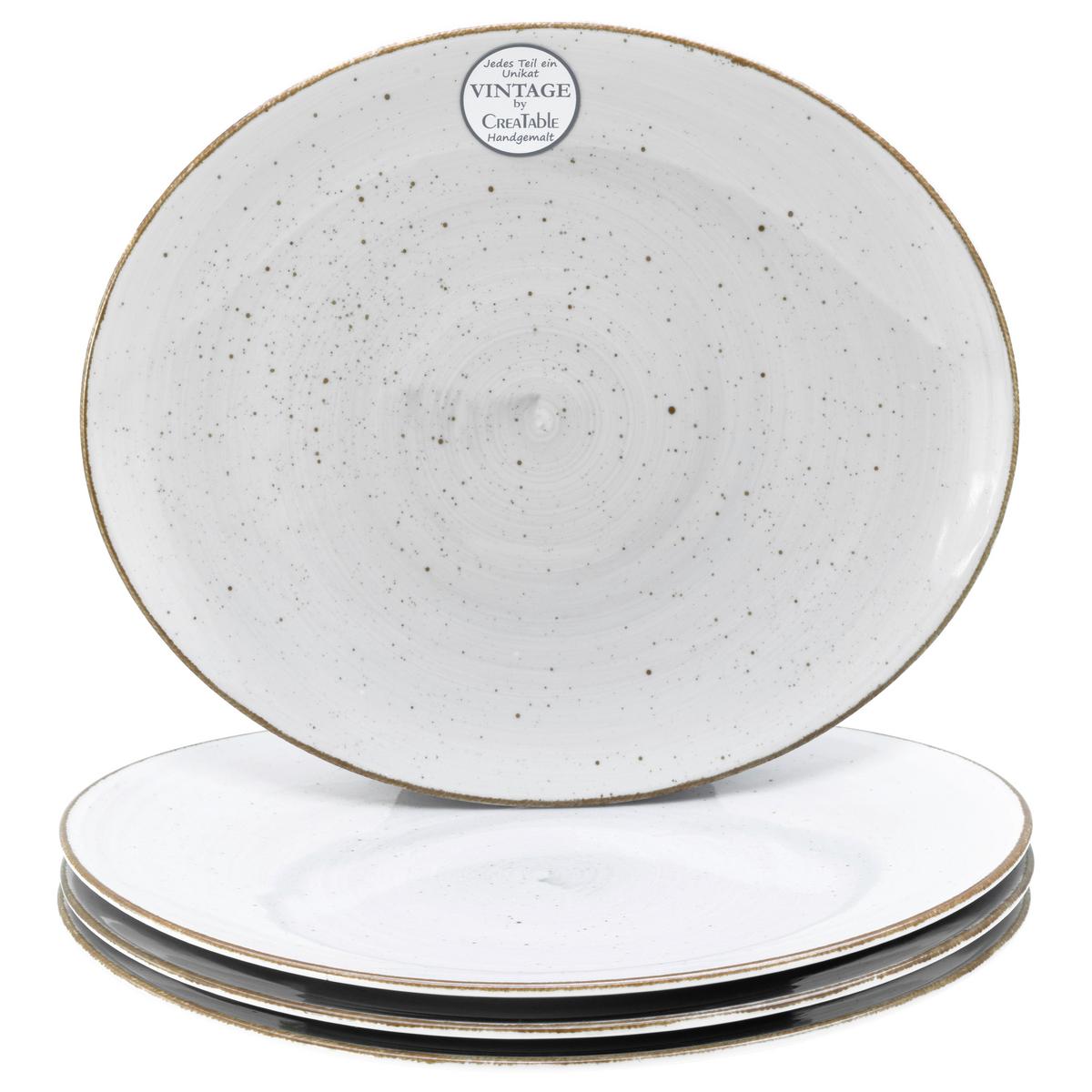 Steaktellerset Keramik, Grauweiß - Grauweiß, Basics, Keramik - Creatable