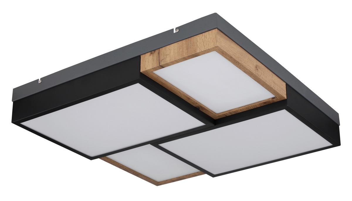LED-Deckenleuchte 67286-50 - Opal/Schwarz, Natur, Holzwerkstoff/Kunststoff (60/60/9cm) - Globo